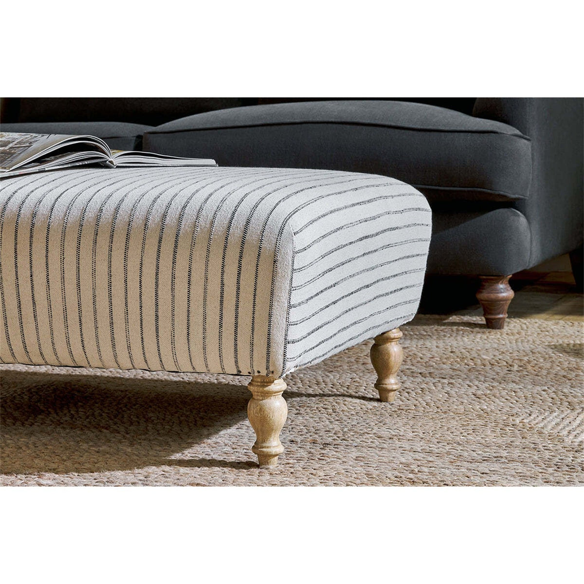 Sanja Stripe Upholstered Ottoman - Off White