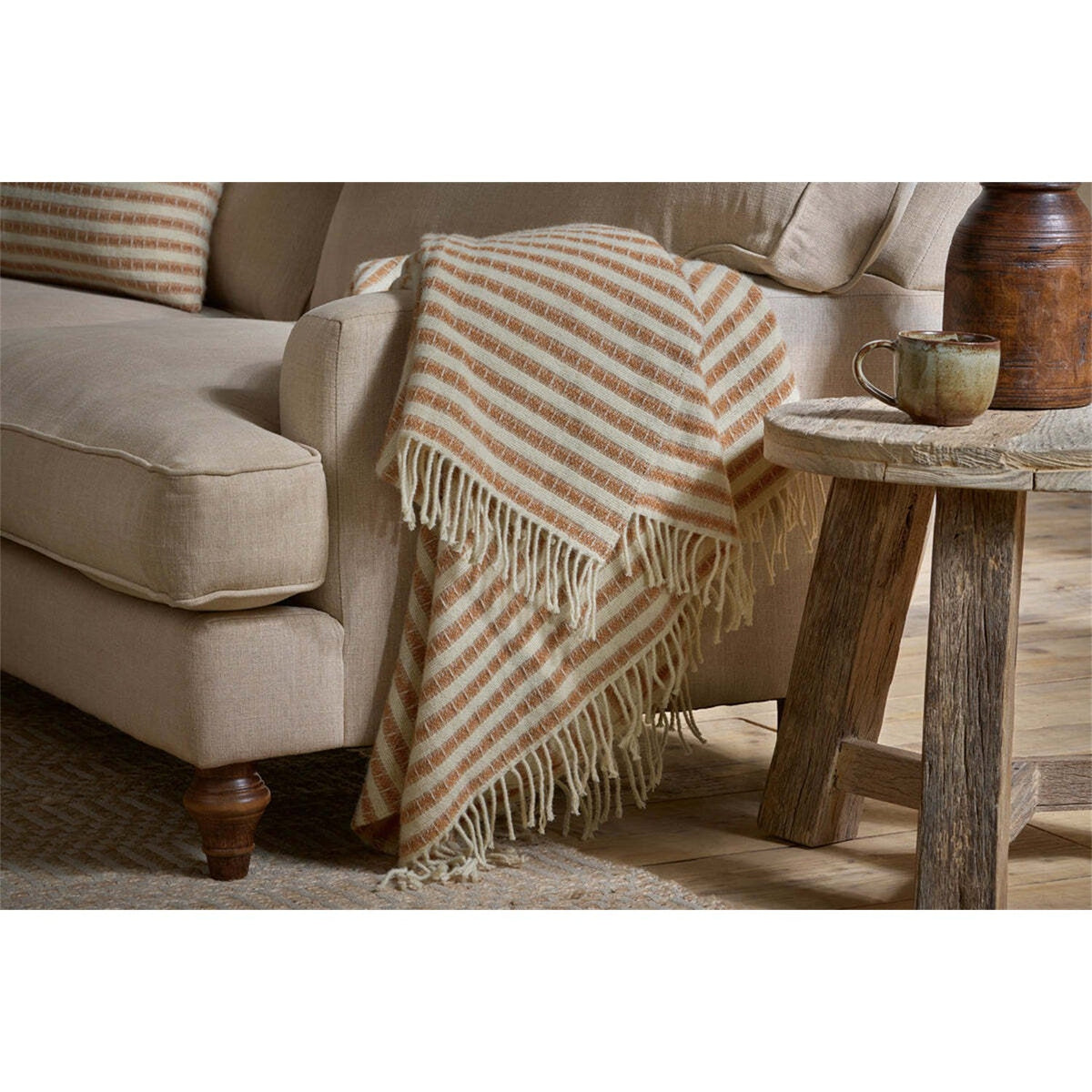 Sanval Striped Wool Throw - Rust