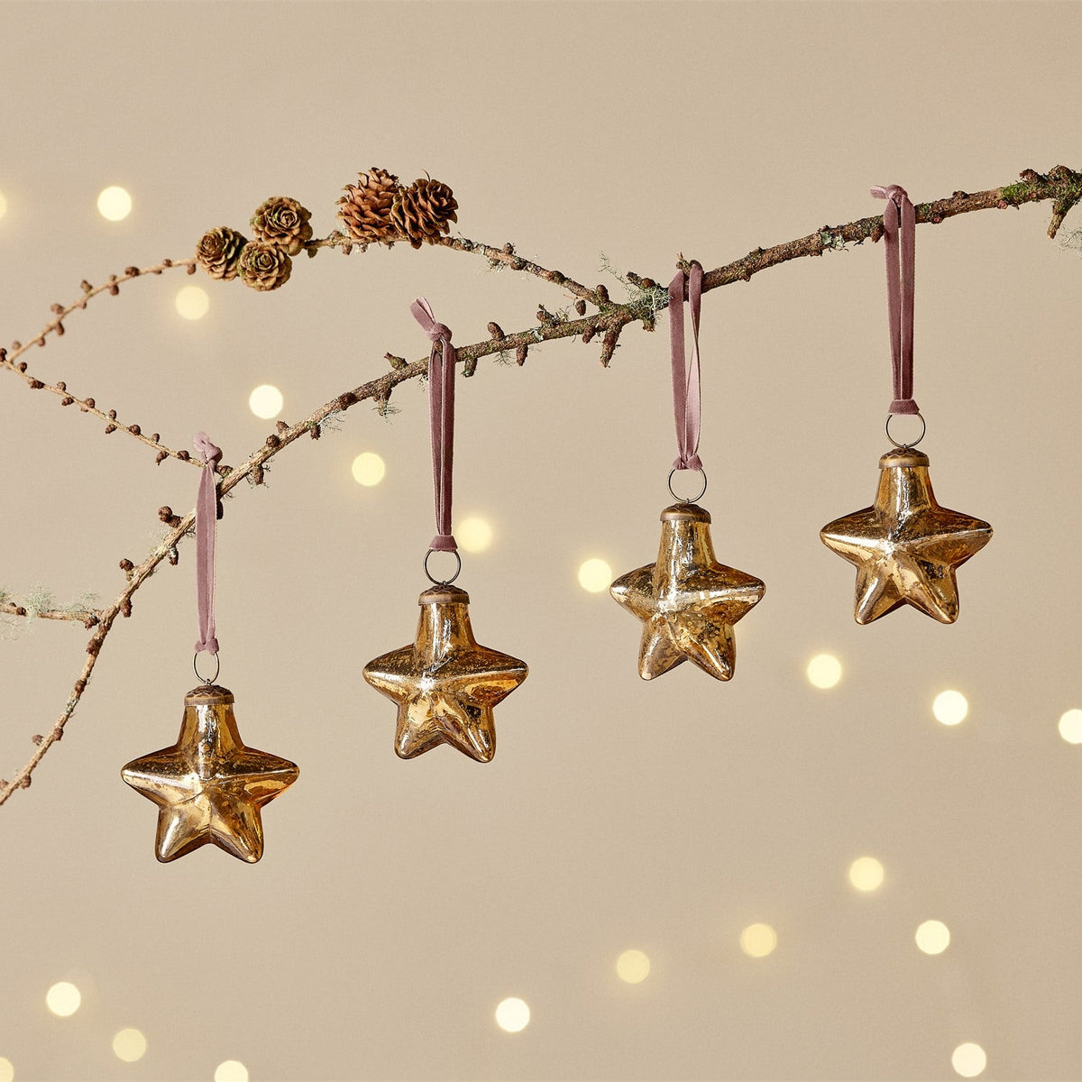 Sardi Star Recycled Glass Baubles - Gold - Set of 4