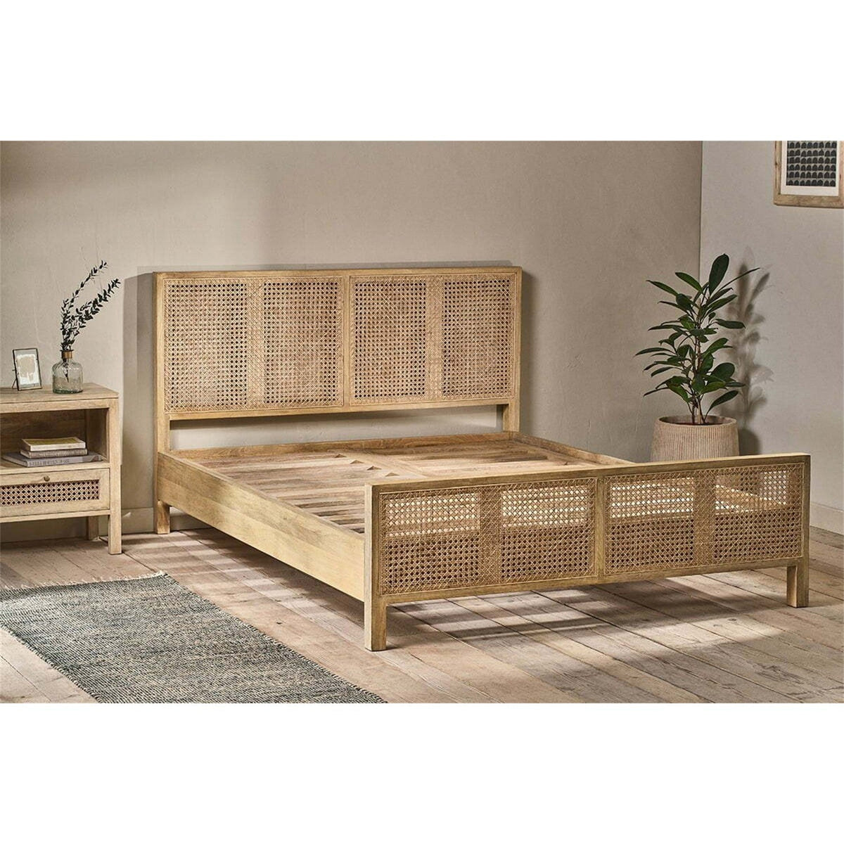 Saharsa King Cane & Mango Wood Bed Frame - Natural