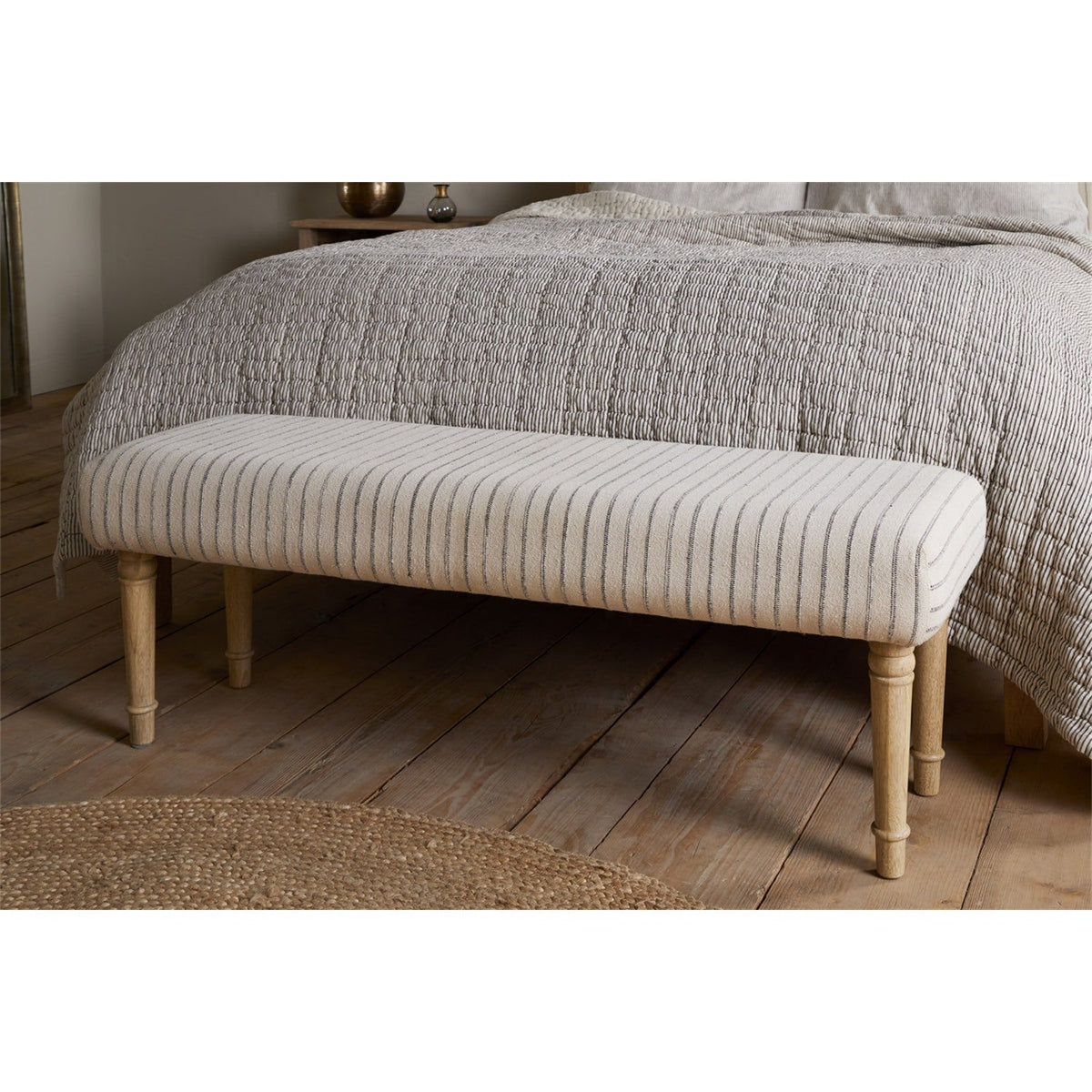 Sanja Stripe Upholstered Bench - Grey