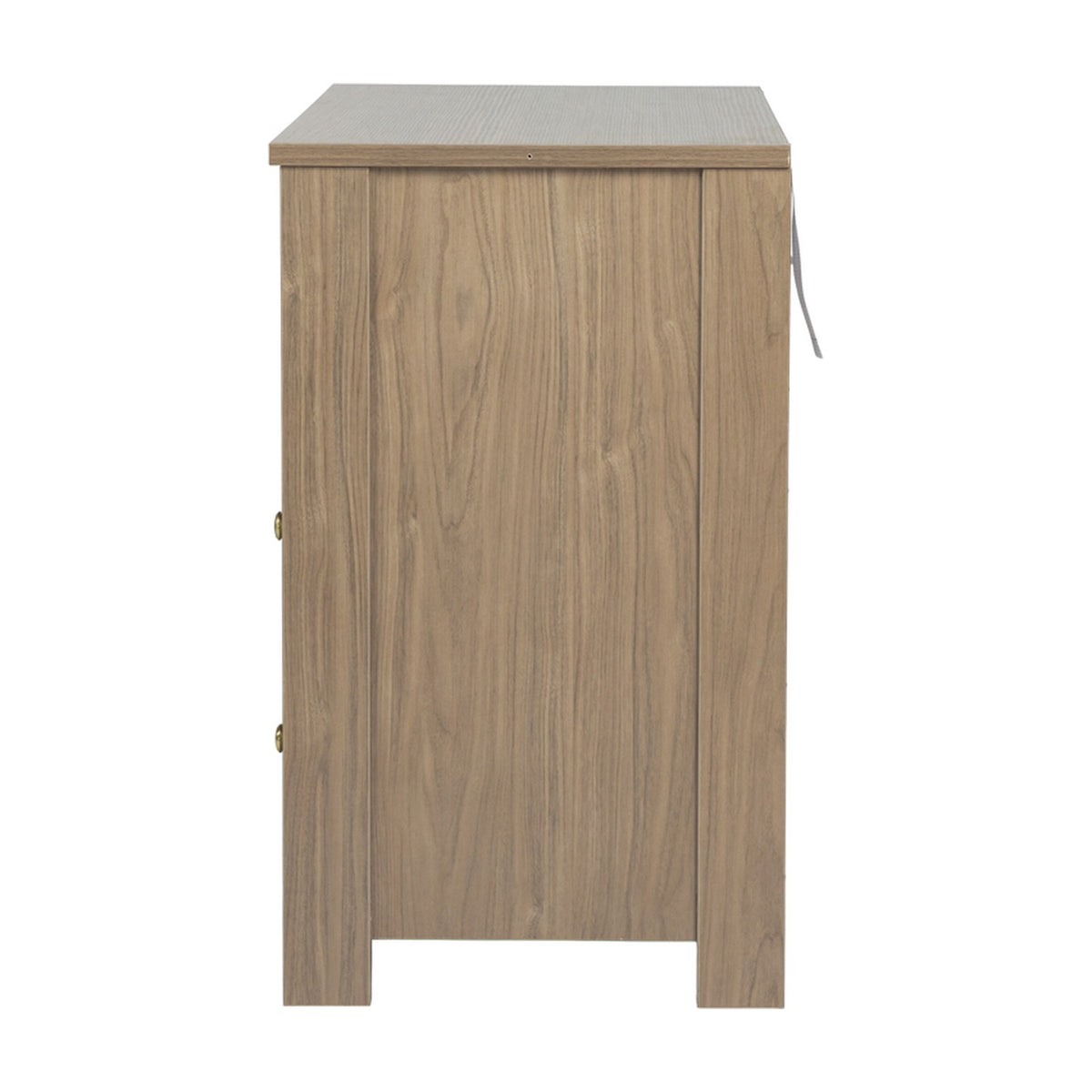 Side view of the Seeker Changing Table with Drawers & Removable Top in Drift, showing MDF construction with a wood-grain finish and visible drawer joinery.