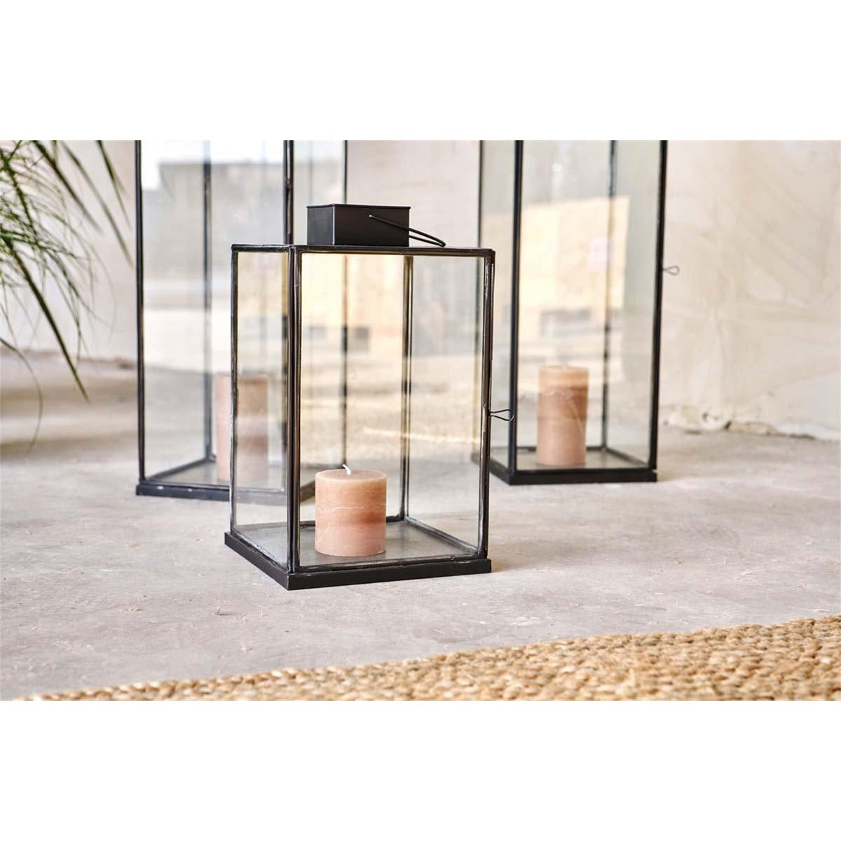 Sia Medium Glass Lantern - Antique Black