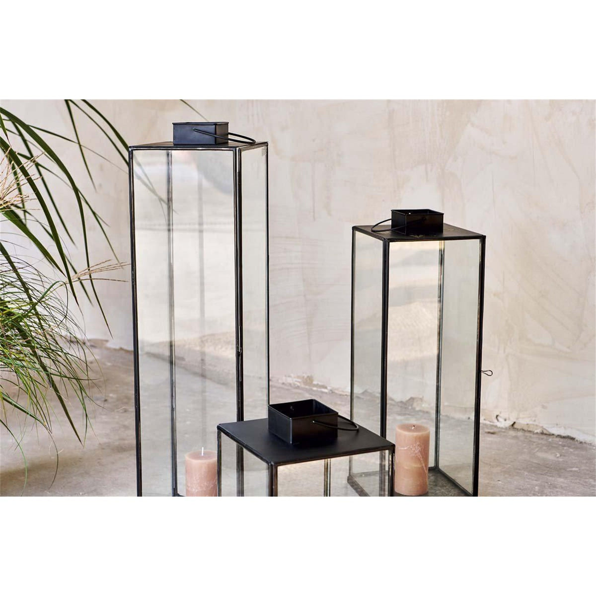 Sia Medium Glass Lantern - Antique Black