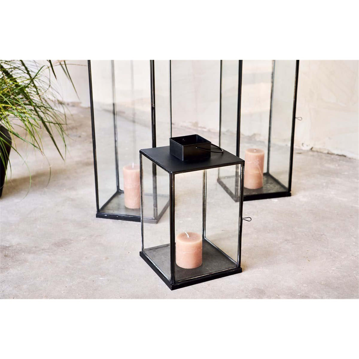 Sia Large Glass Lantern - Antique Black