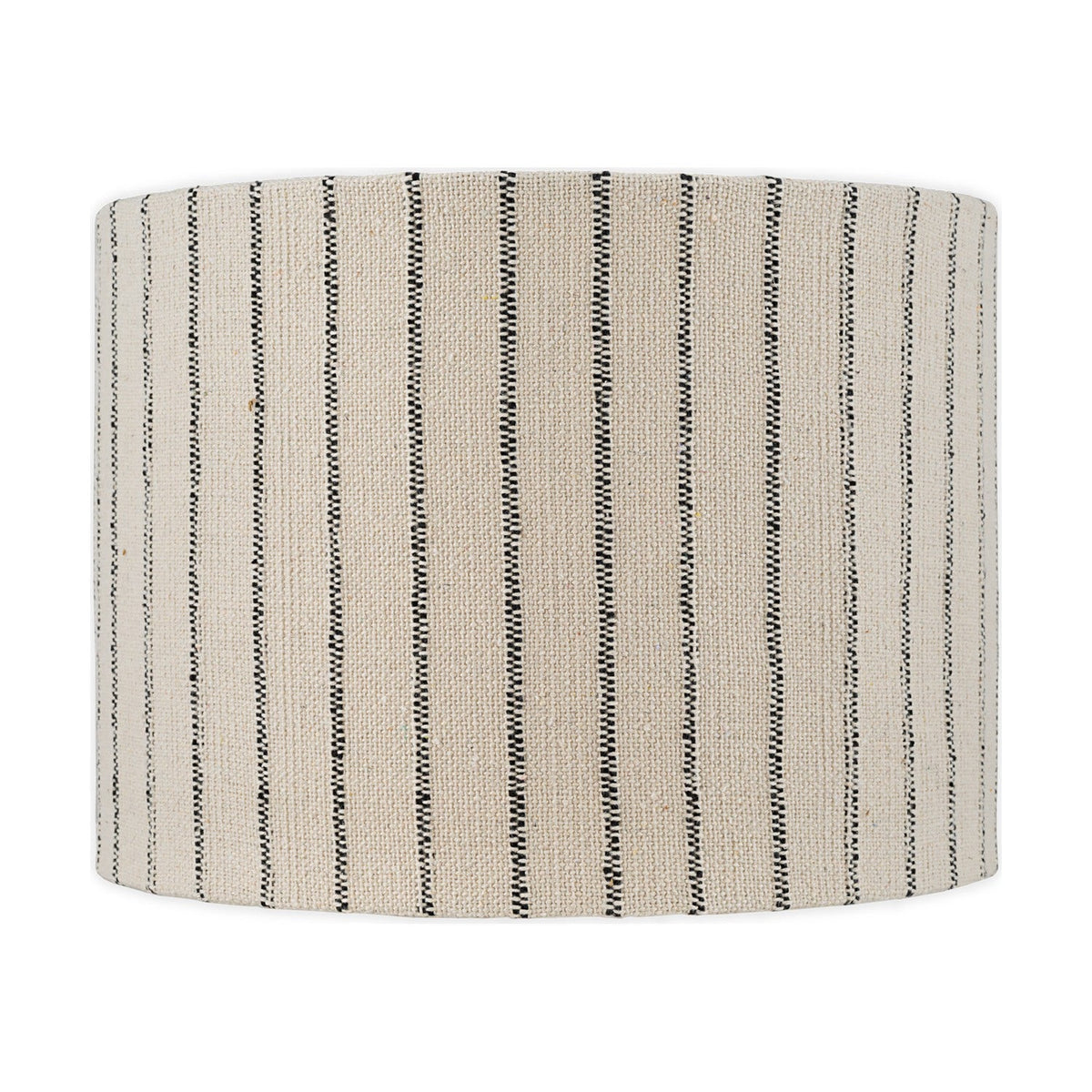 Sanja Large Cotton Stripe Lampshade, a straight-sided drum in off-white handwoven cotton with fine dark grey vertical stripes, shown against a plain white background.