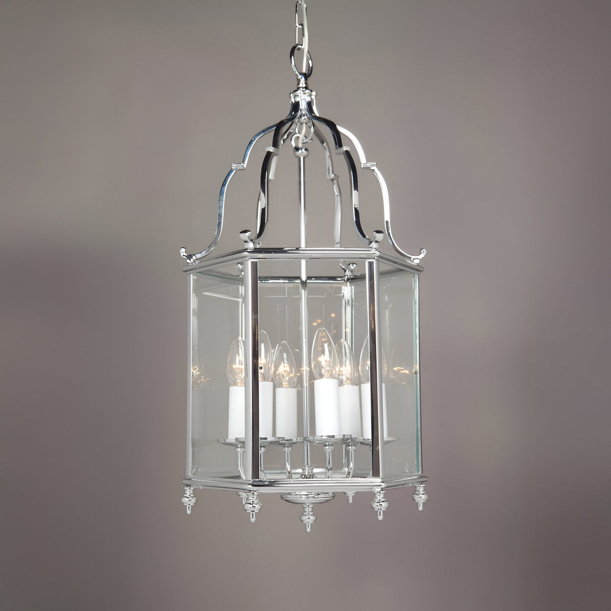 Belvora 6 Light Brass & Glass Lantern Pendant Light - Chrome