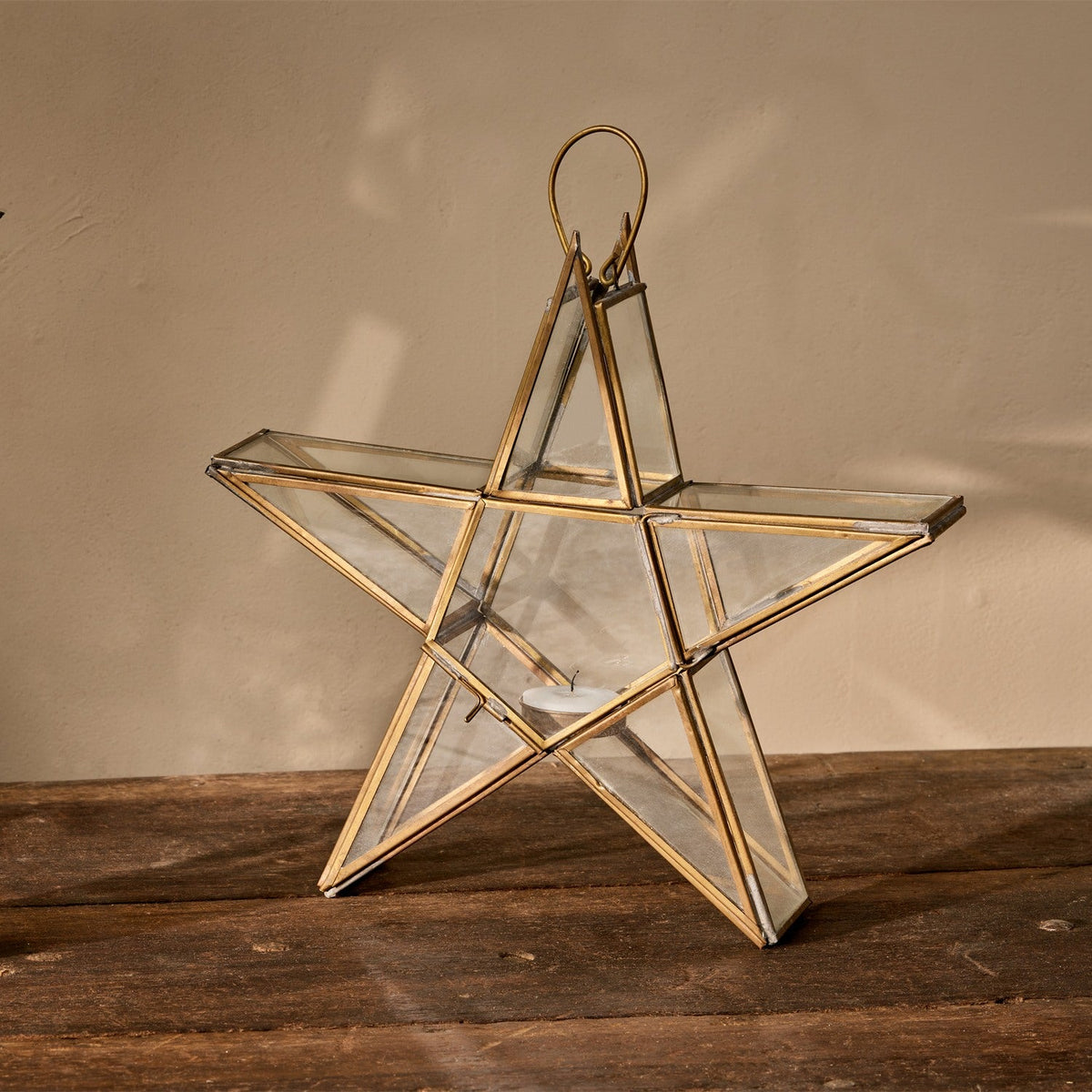 Sanwi Medium Star Christmas Candle Holder - Antique Brass
