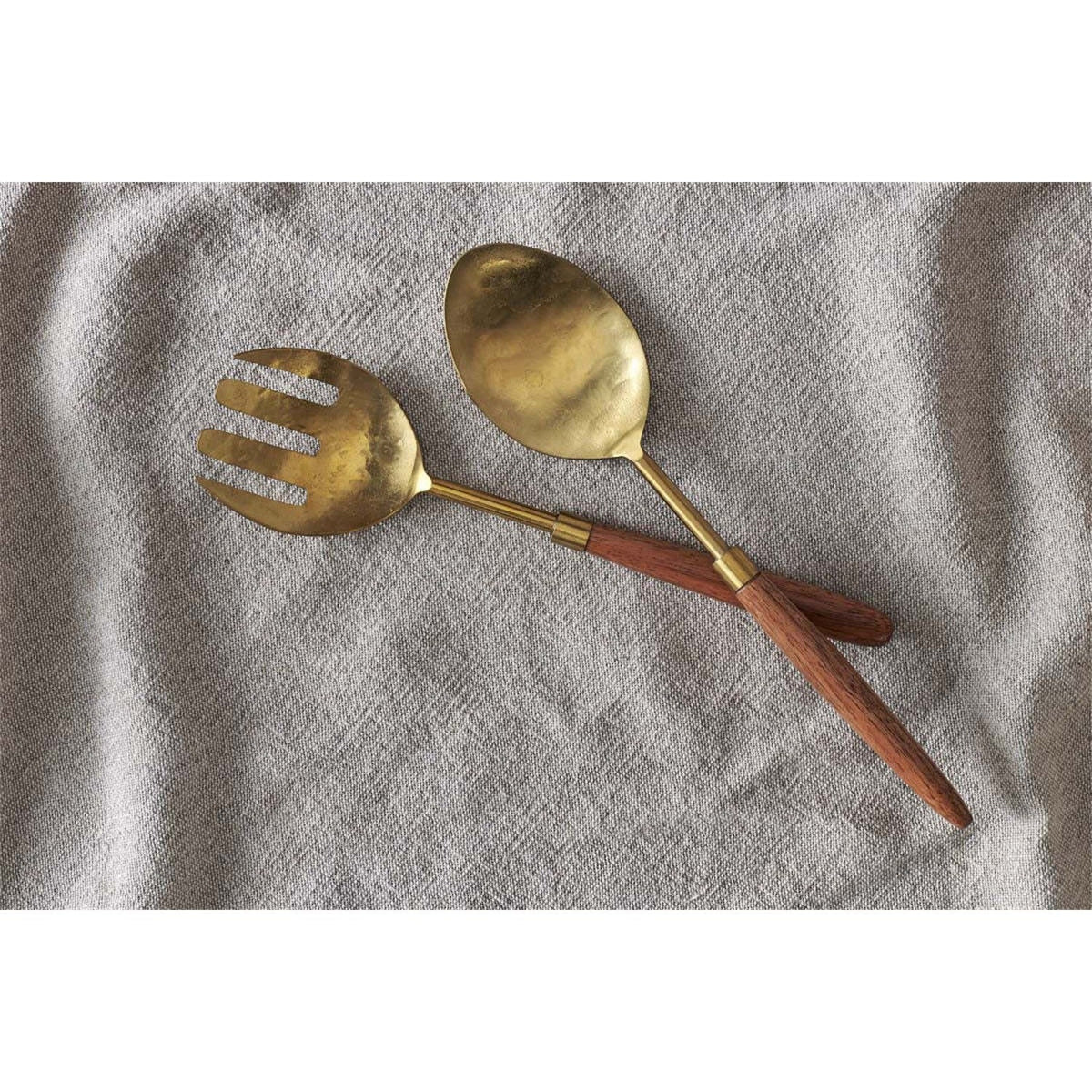 Soni Salad Servers - Gold & Acacia - Set of 2