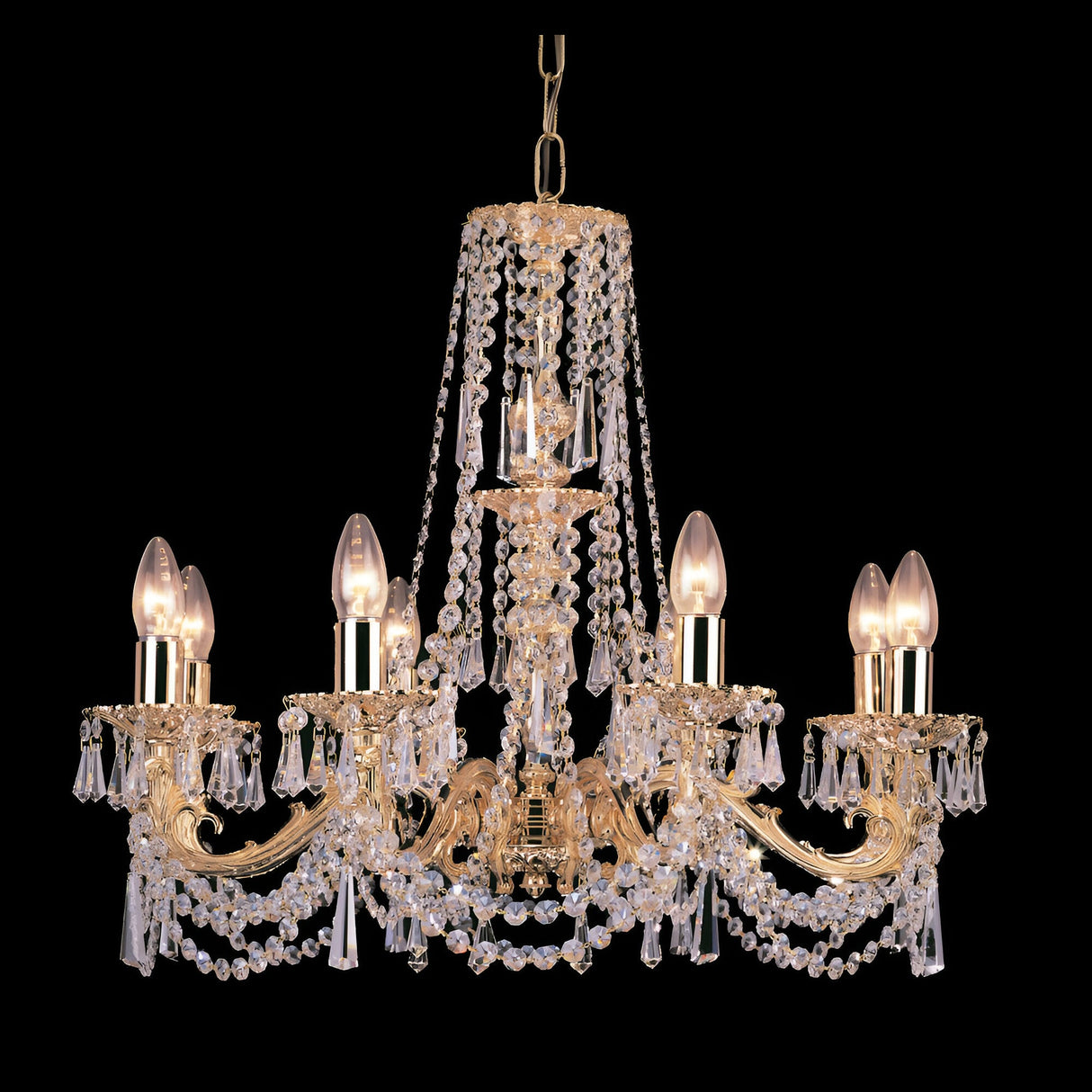 Argen 8 Light Gold Plated Strass Lead Crystal Chandelier - Gold