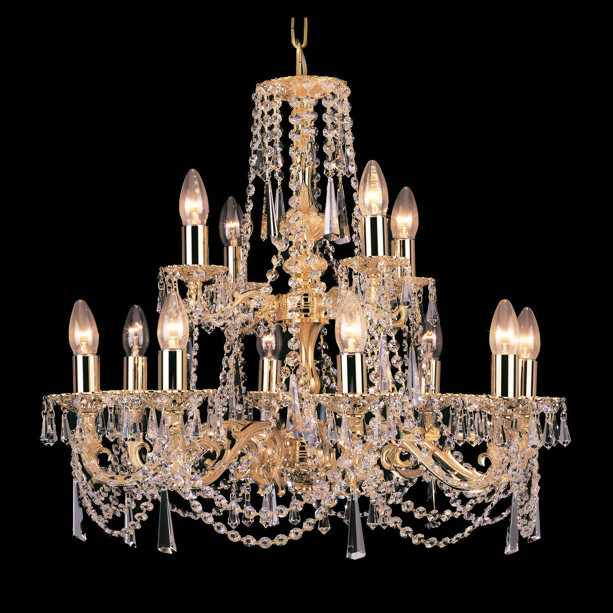 Argen 12 Light Gold Plated Strass Lead Crystal Chandelier - Gold