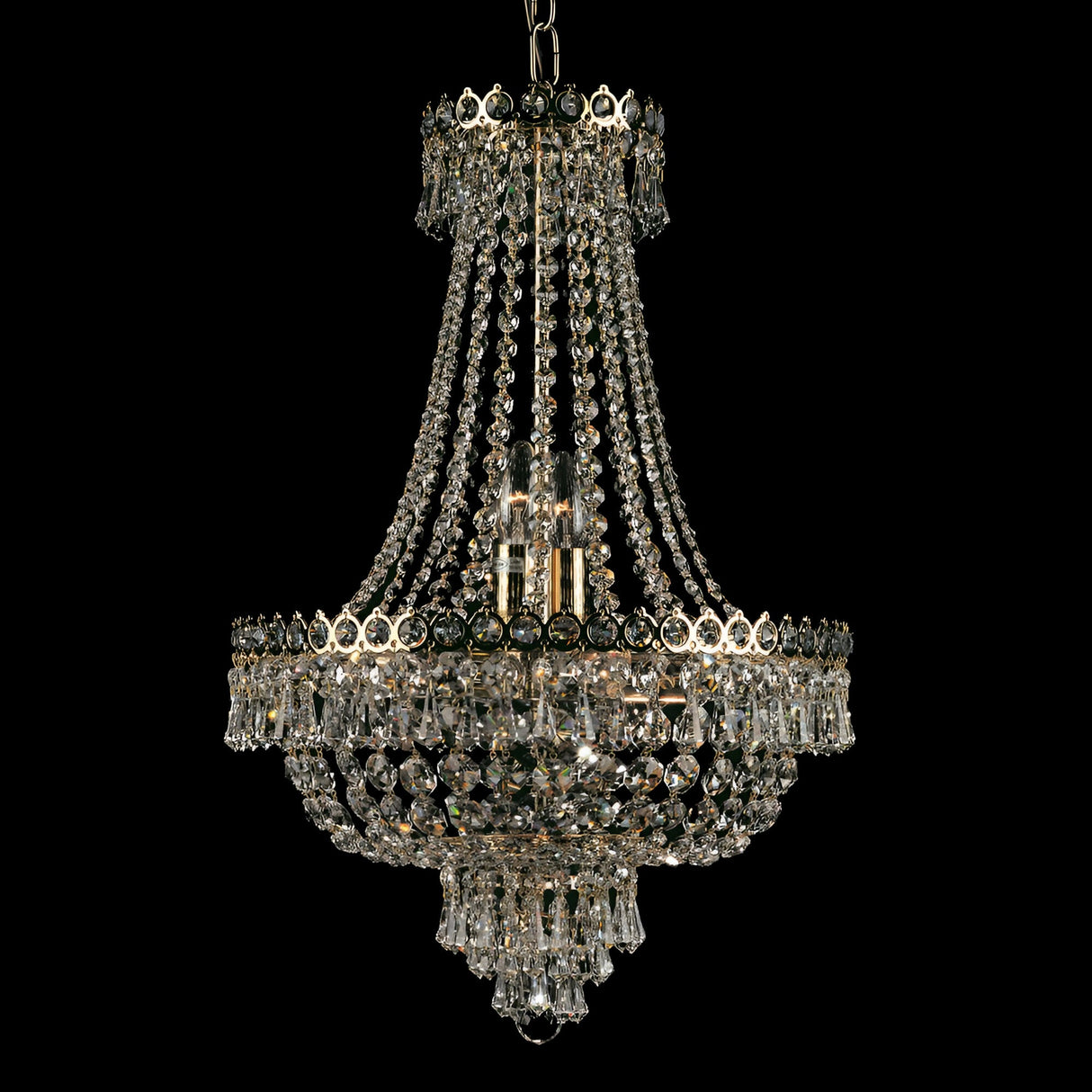 Rhine 8 Light Gold Plated Strass Lead Crystal Chandelier - Gold