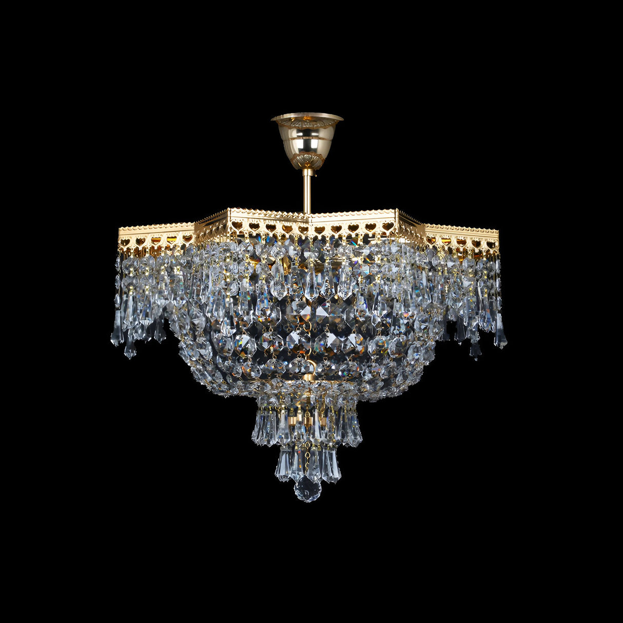 Nova 3 Light Strass Lead Crystal Semi-Flush Chandelier - Gold Plated