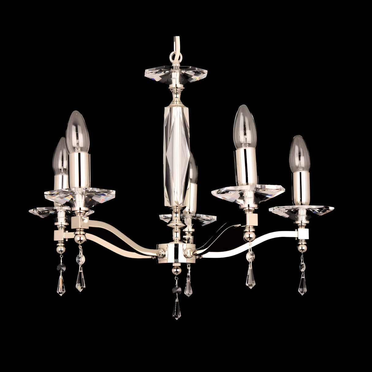 Toulix 5 Light Optical Glass & Strass Crystal Chandelier - Nickel