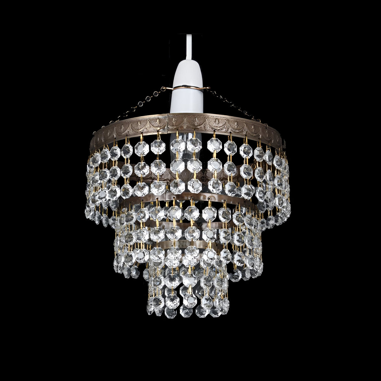 Kielen Candle 3-Tier Crystal Chandelier - Antique Brass