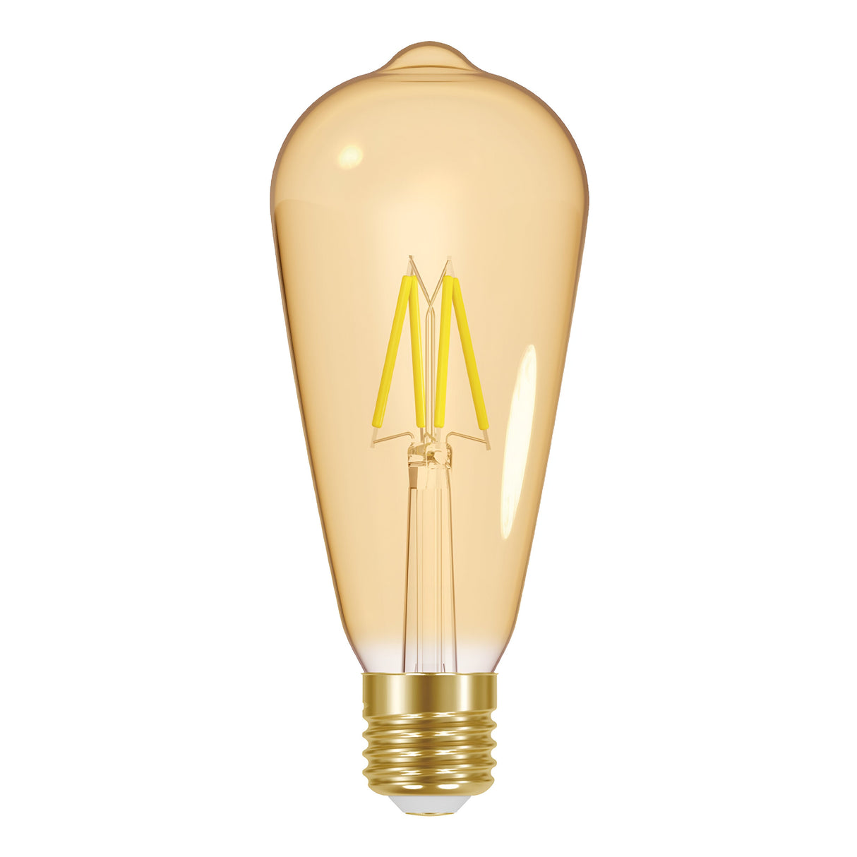 The Energizer 5W Dimmable LED ST64 bulb features a vintage-style design, showcasing a teardrop shape and gold filament with a warm white hue of 2200K, all set against a neutral white background. Ideal for any E27 fitting.