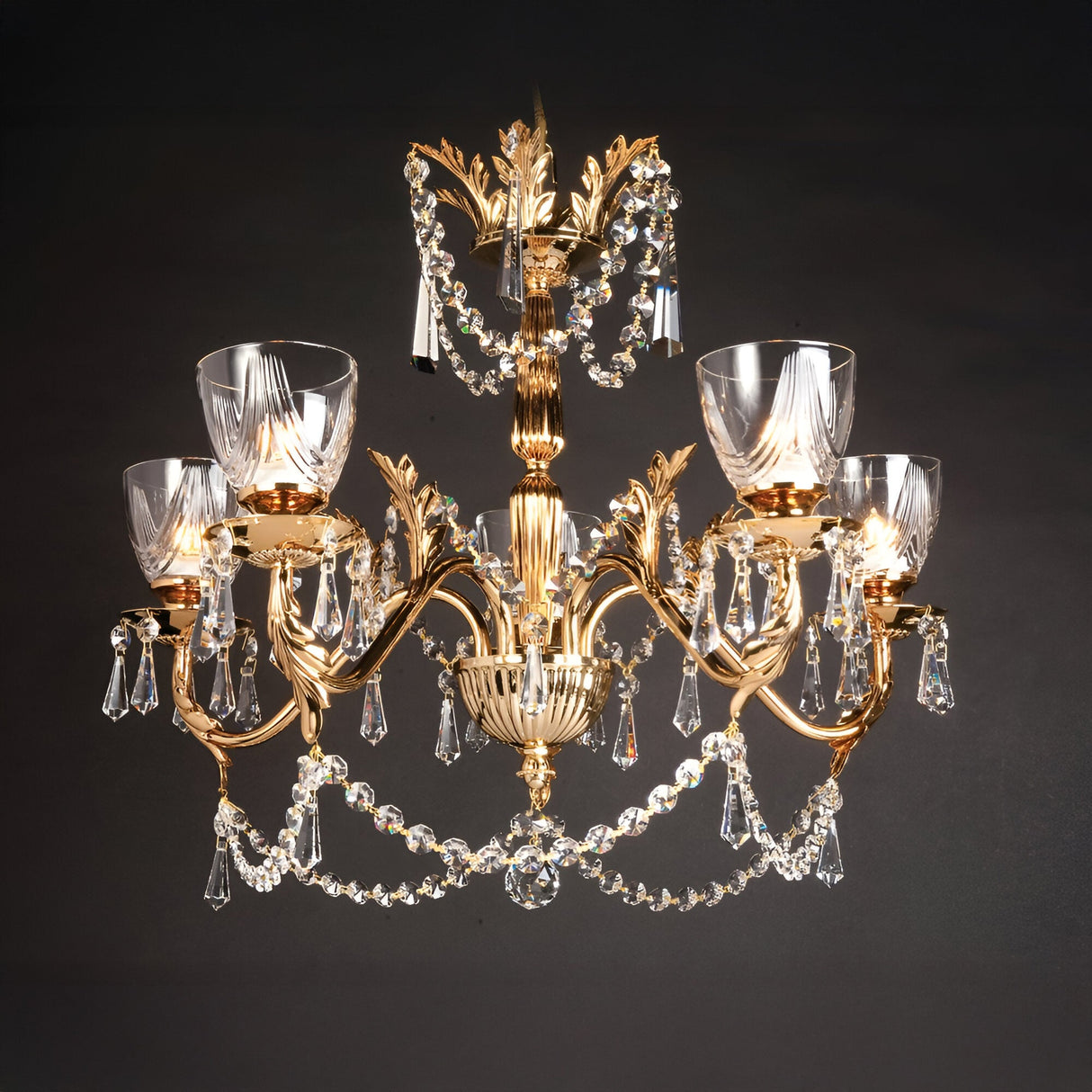 Livenza 5 Light Lead Strass Crystal Chandelier - Gold