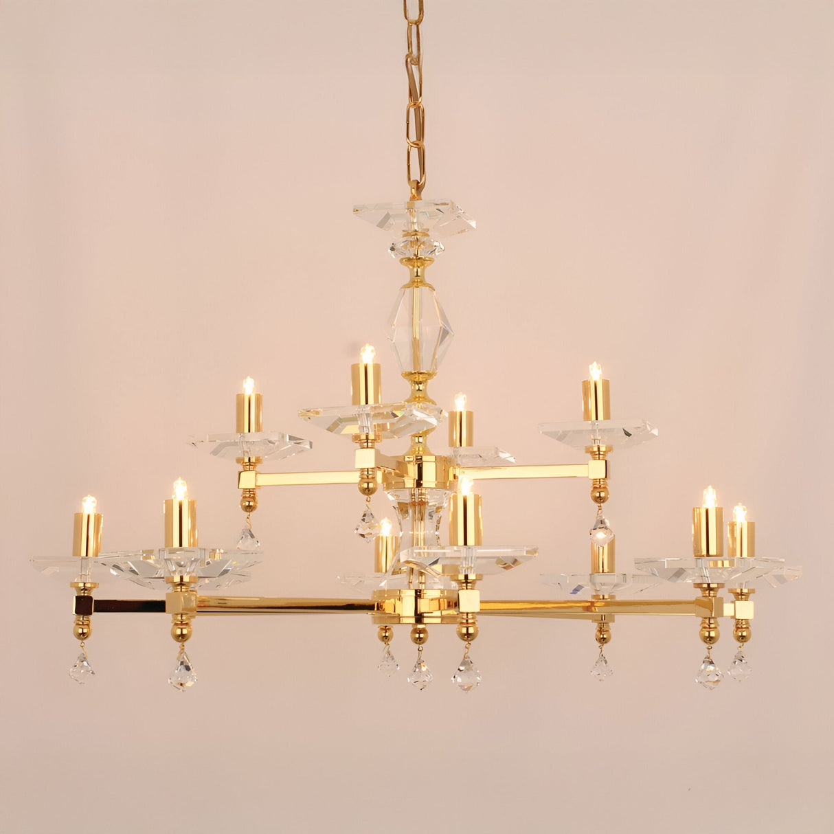 Caelis 12 Light Optical Glass Chandelier - Gold