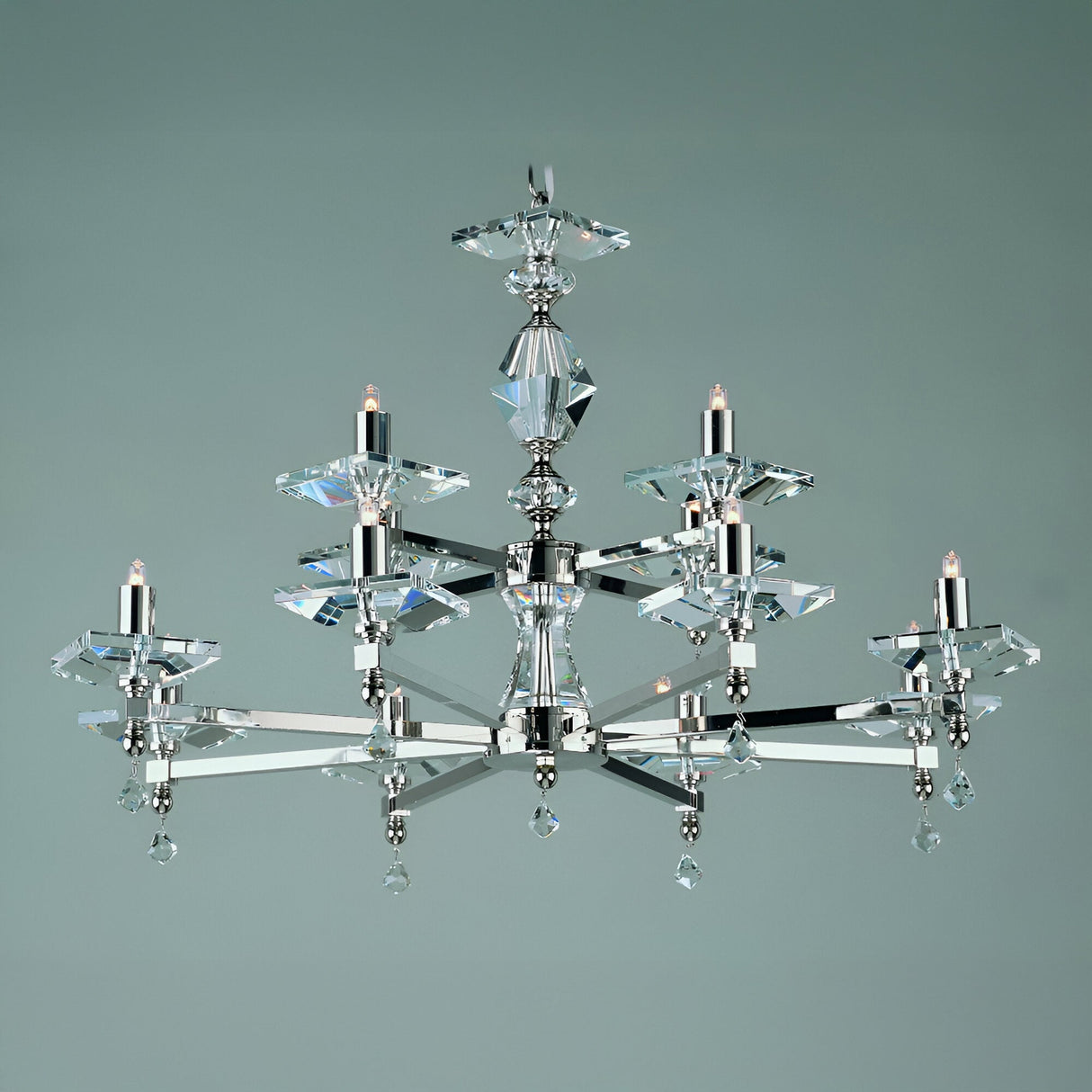 Caelis 12 Light Optical Glass Chandelier - Nickel