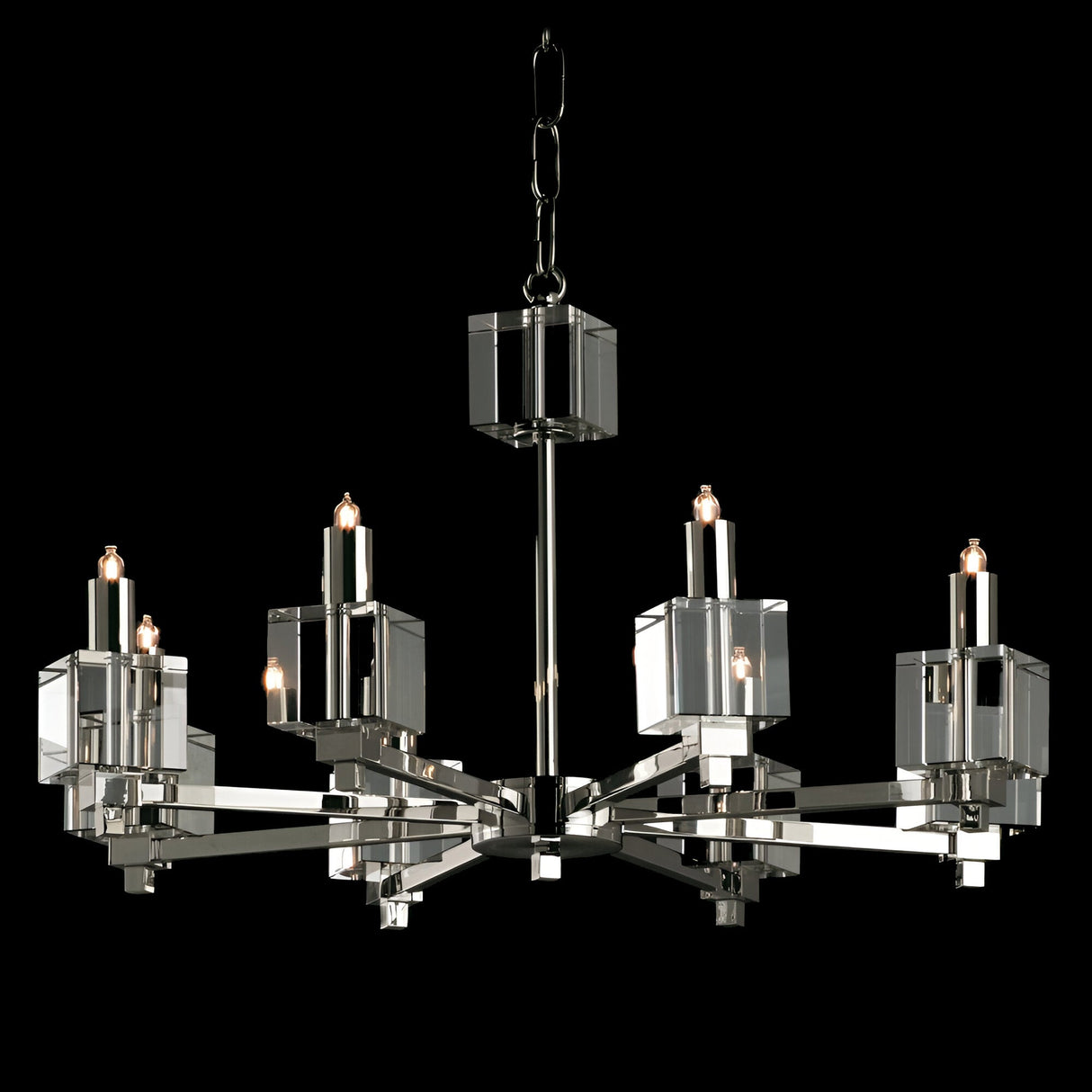 Forma 8 Light Optical Glass Chandelier - Nickel