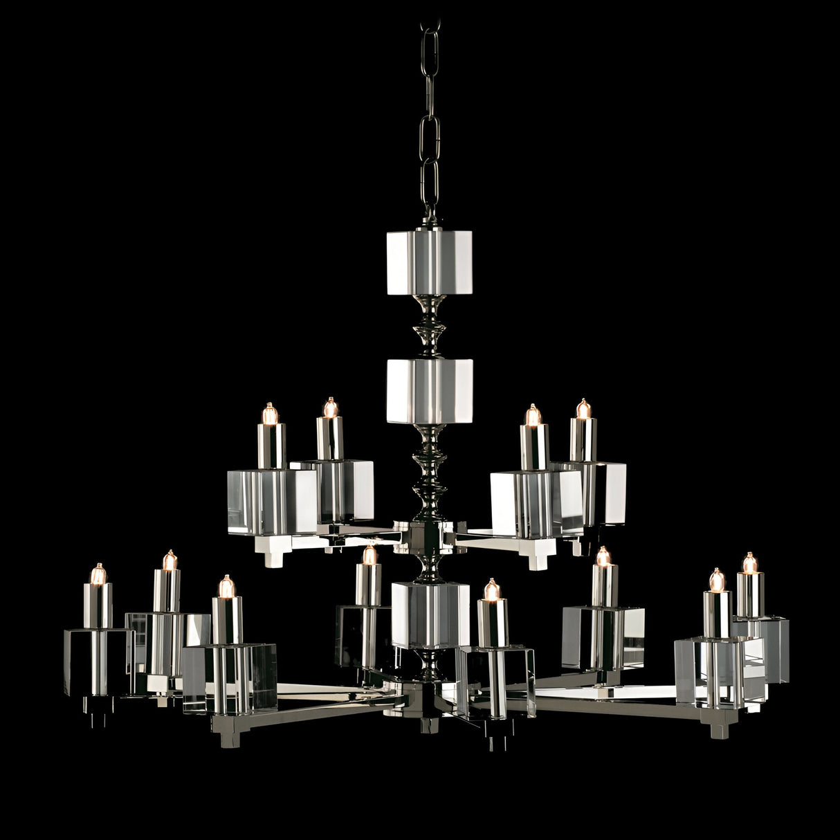 Forma V2 12 Light Optical Glass Chandelier - Nickel