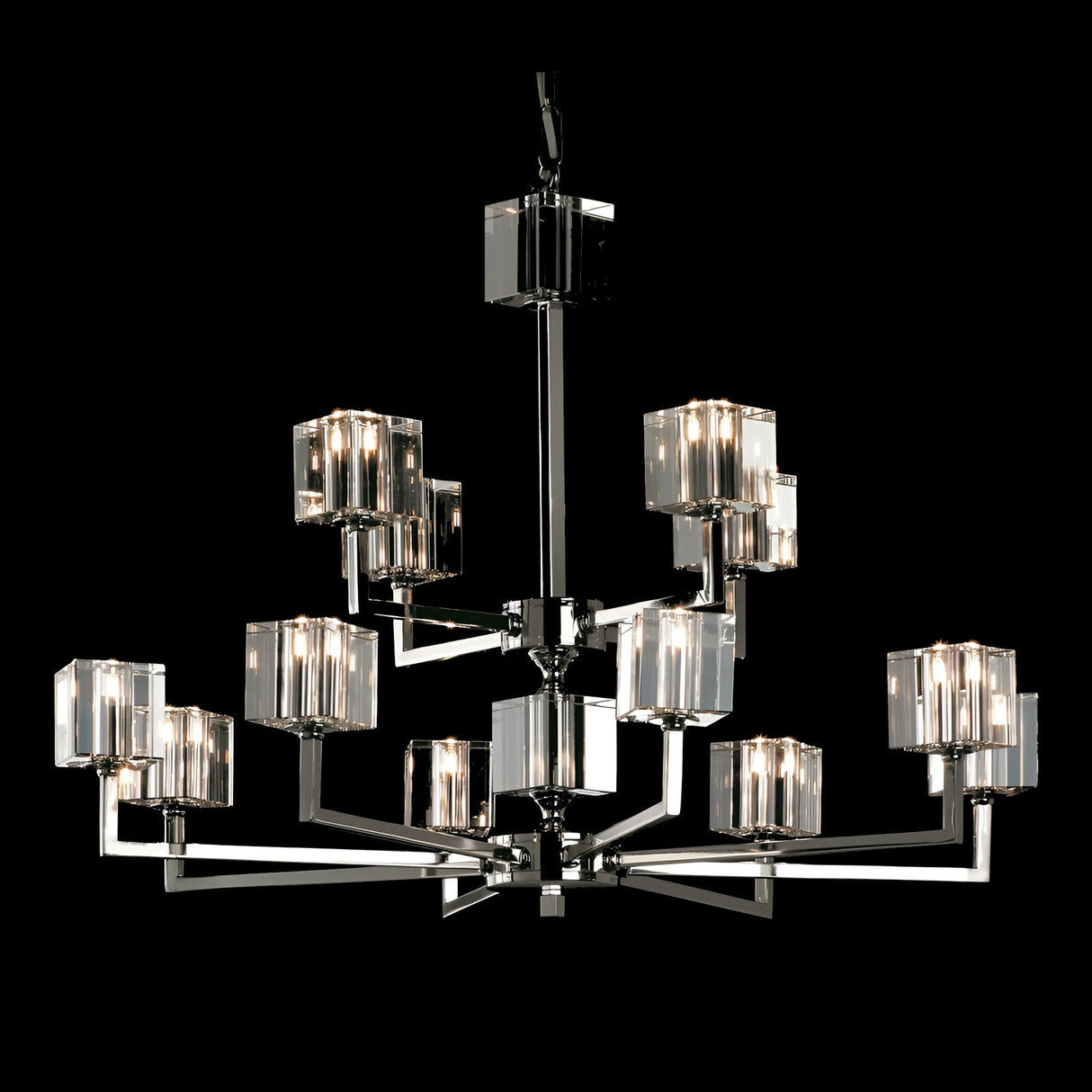 Forma V1 12 Light Optical Glass Chandelier - Nickel