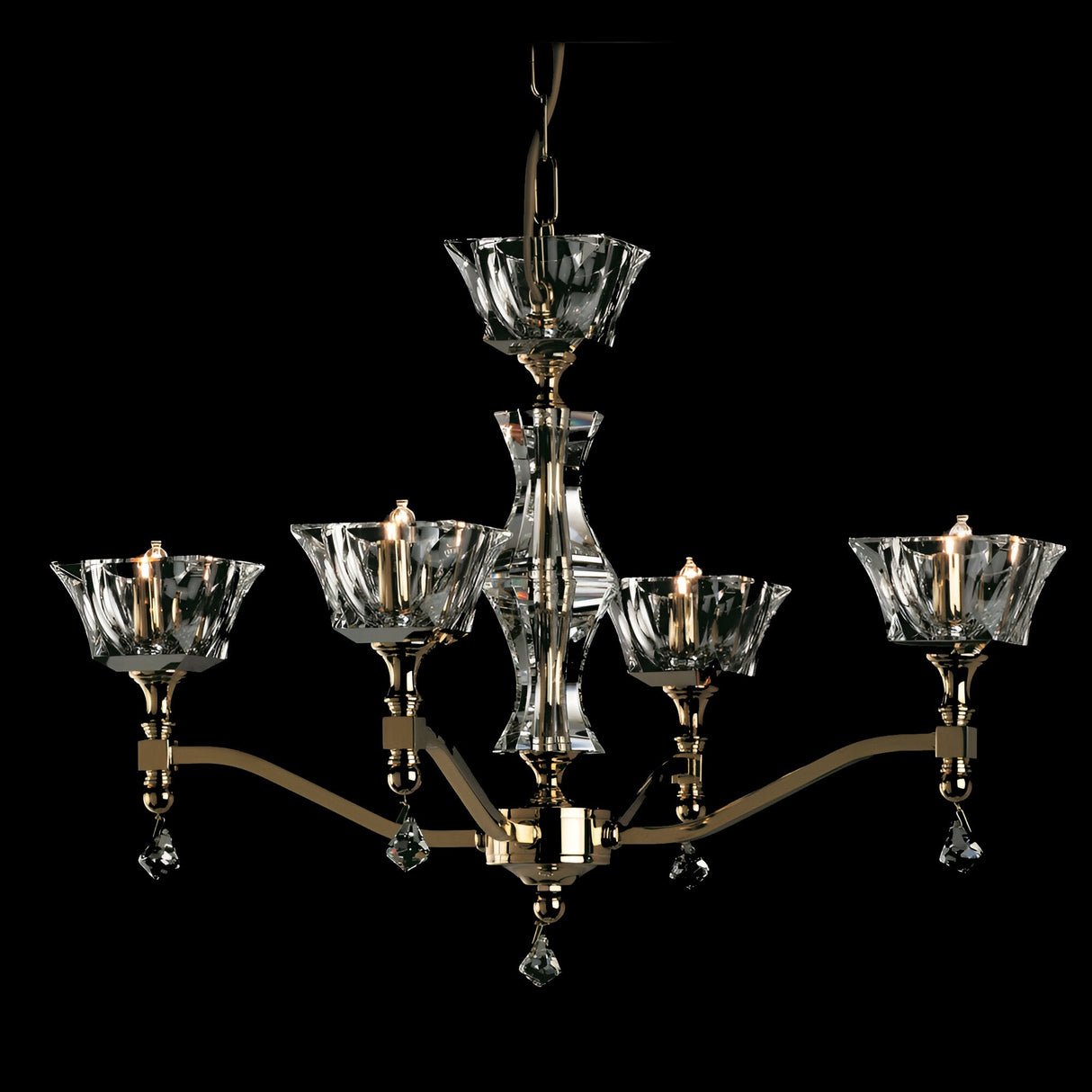 Bressa 4 Light Optical Glass & Lead Crystal Chandelier - Gold