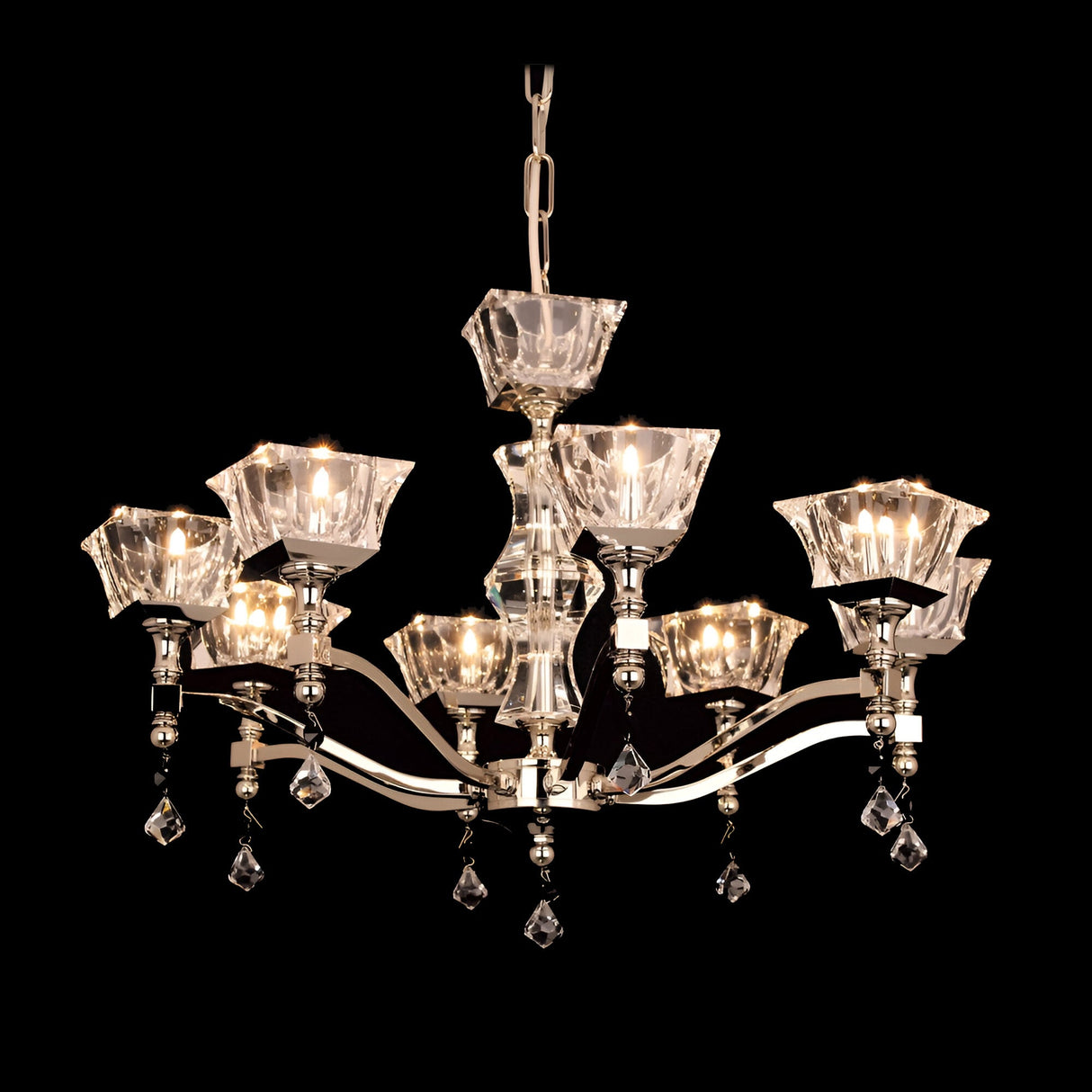 Bressa 8 Light Optical Glass & Lead Crystal Chandelier - Gold