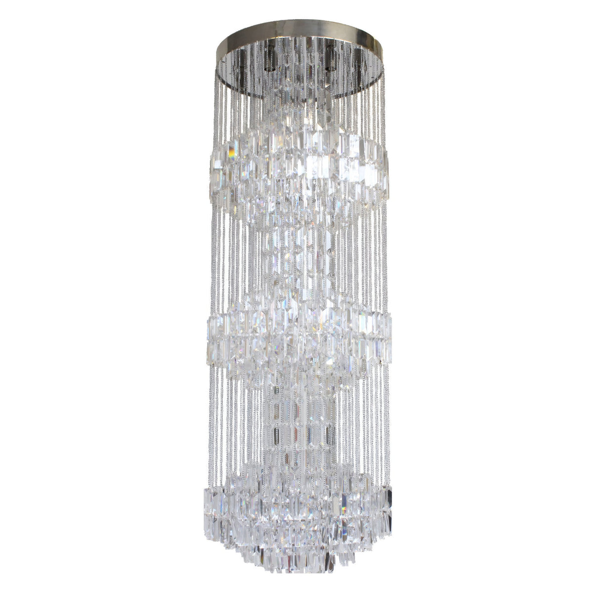 Crystal Weave 18 Light Waterfall Flush Chandelier - Chrome