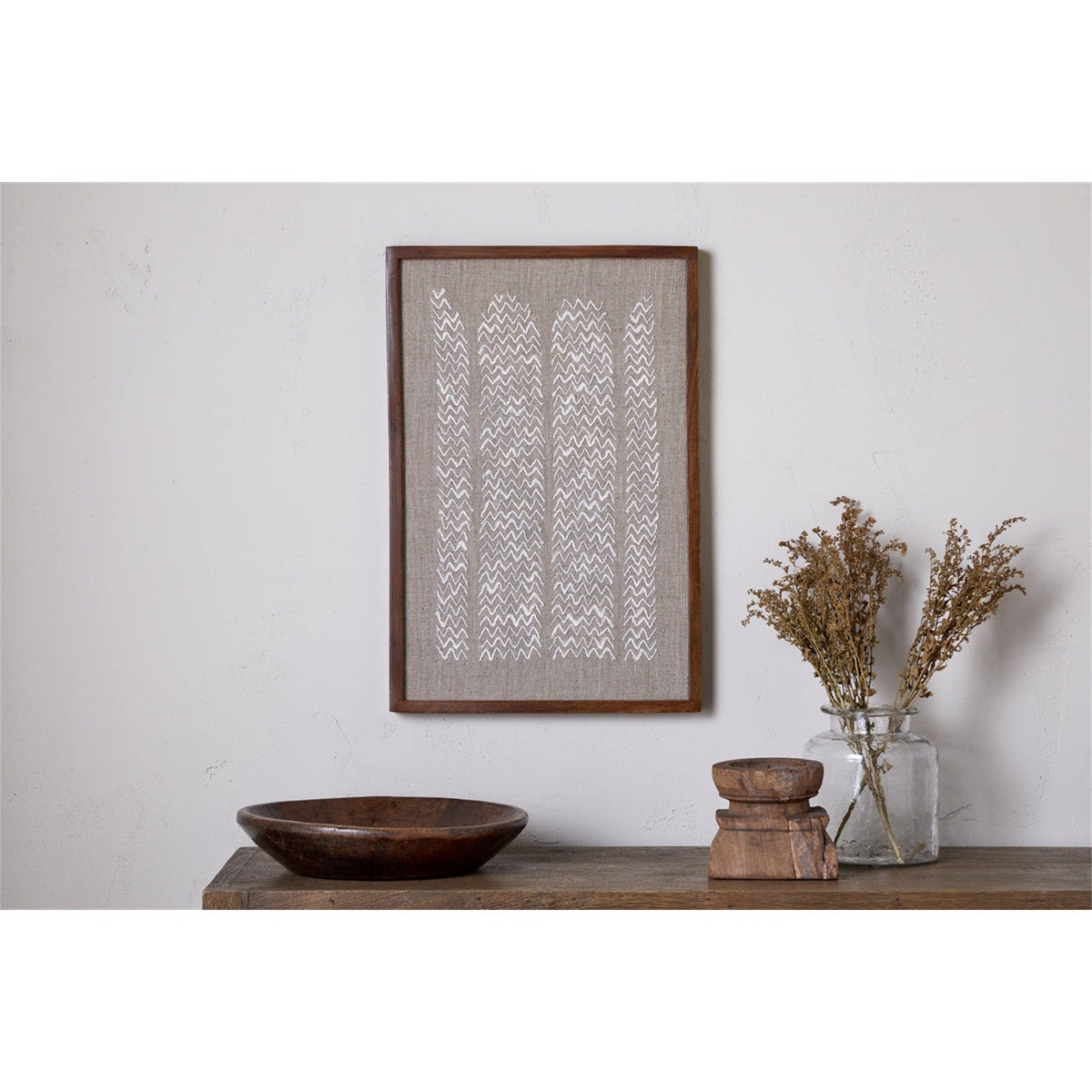 Samaya Hand Stitched Linen Wall Art - Natural