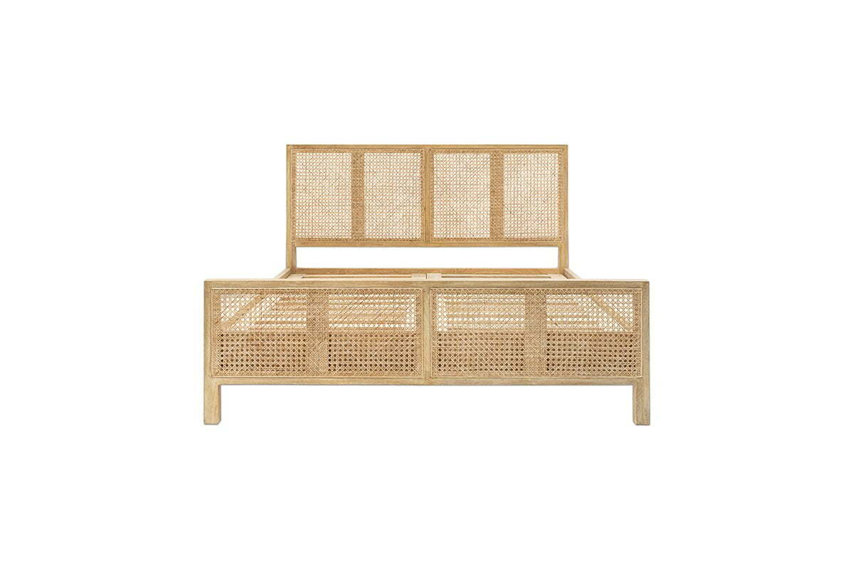 Saharsa Double Cane & Mango Wood Bed Frame - Natural