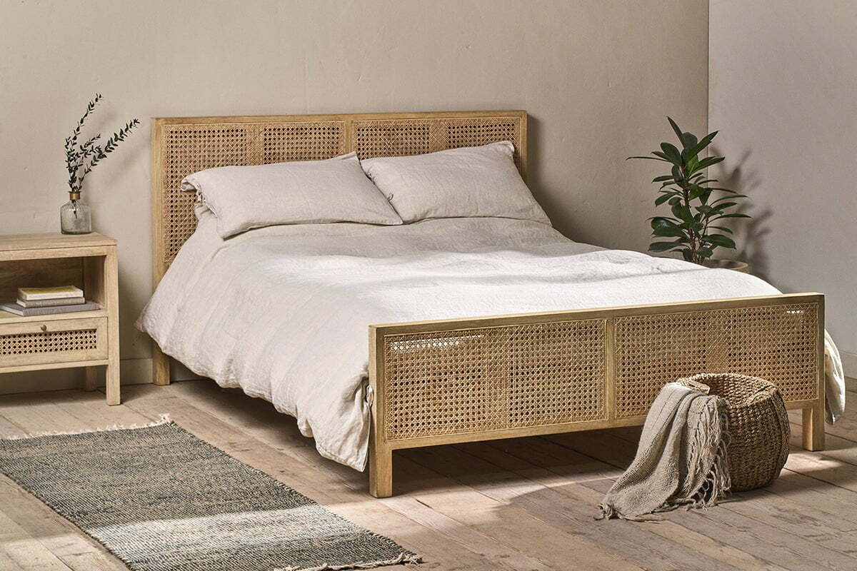 Saharsa Double Cane & Mango Wood Bed Frame - Natural