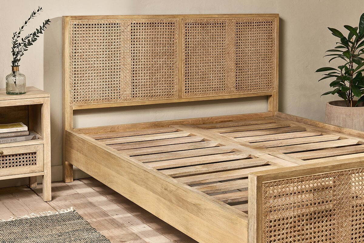 Saharsa Double Cane & Mango Wood Bed Frame - Natural