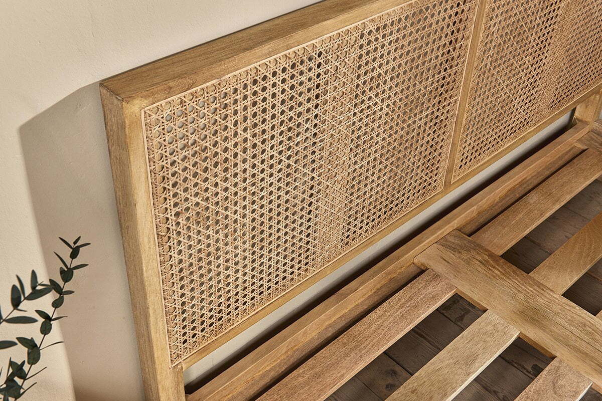 Saharsa Double Cane & Mango Wood Bed Frame - Natural