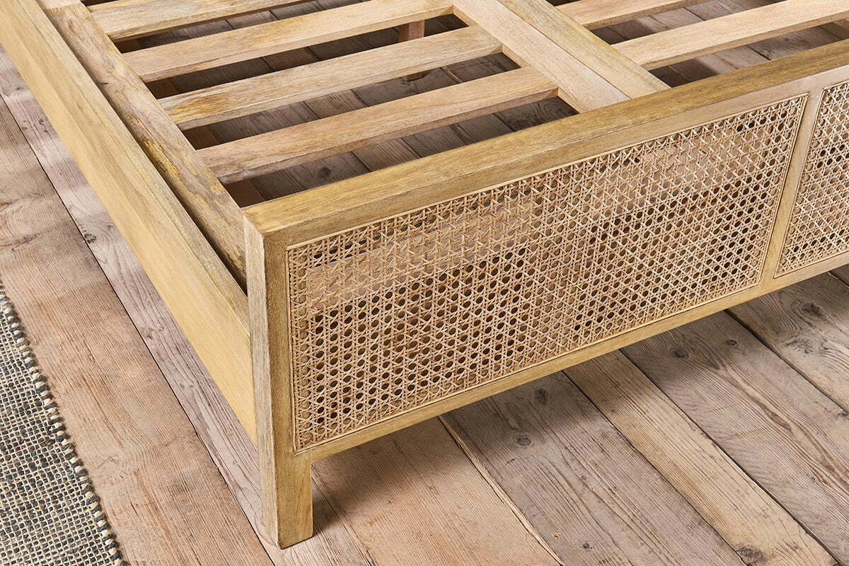 Saharsa Double Cane & Mango Wood Bed Frame - Natural