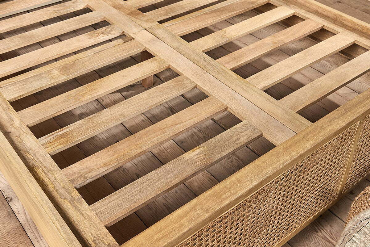 Saharsa Double Cane & Mango Wood Bed Frame - Natural