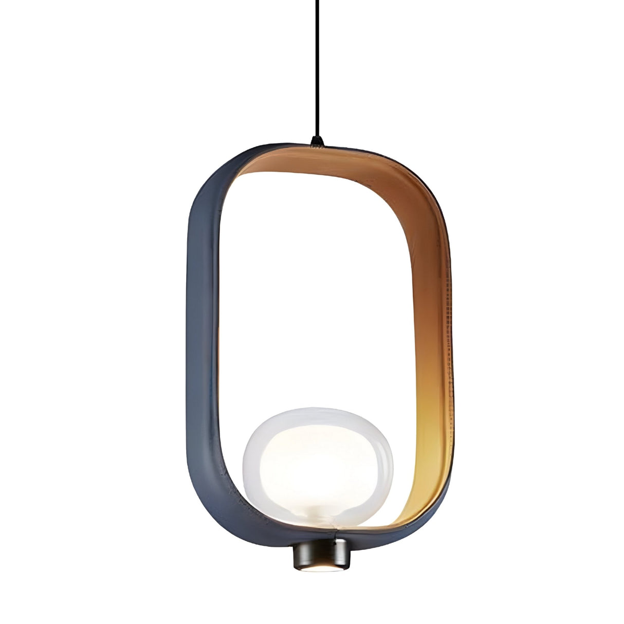 The Strappa Suspension Light - Gold & Black features a rounded rectangular frame, white globe bulb inspired by Chinese lanterns, and is compatible with a G9 LED light source.