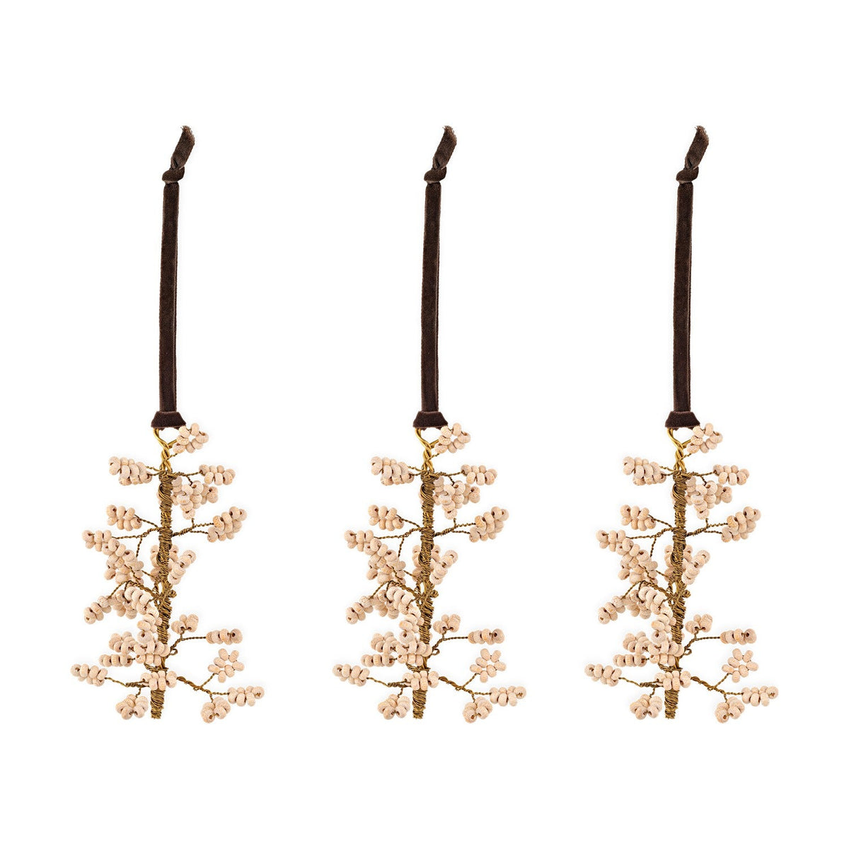 Tanu Mango Wood Baubles - Brass & Natural - Set of 3