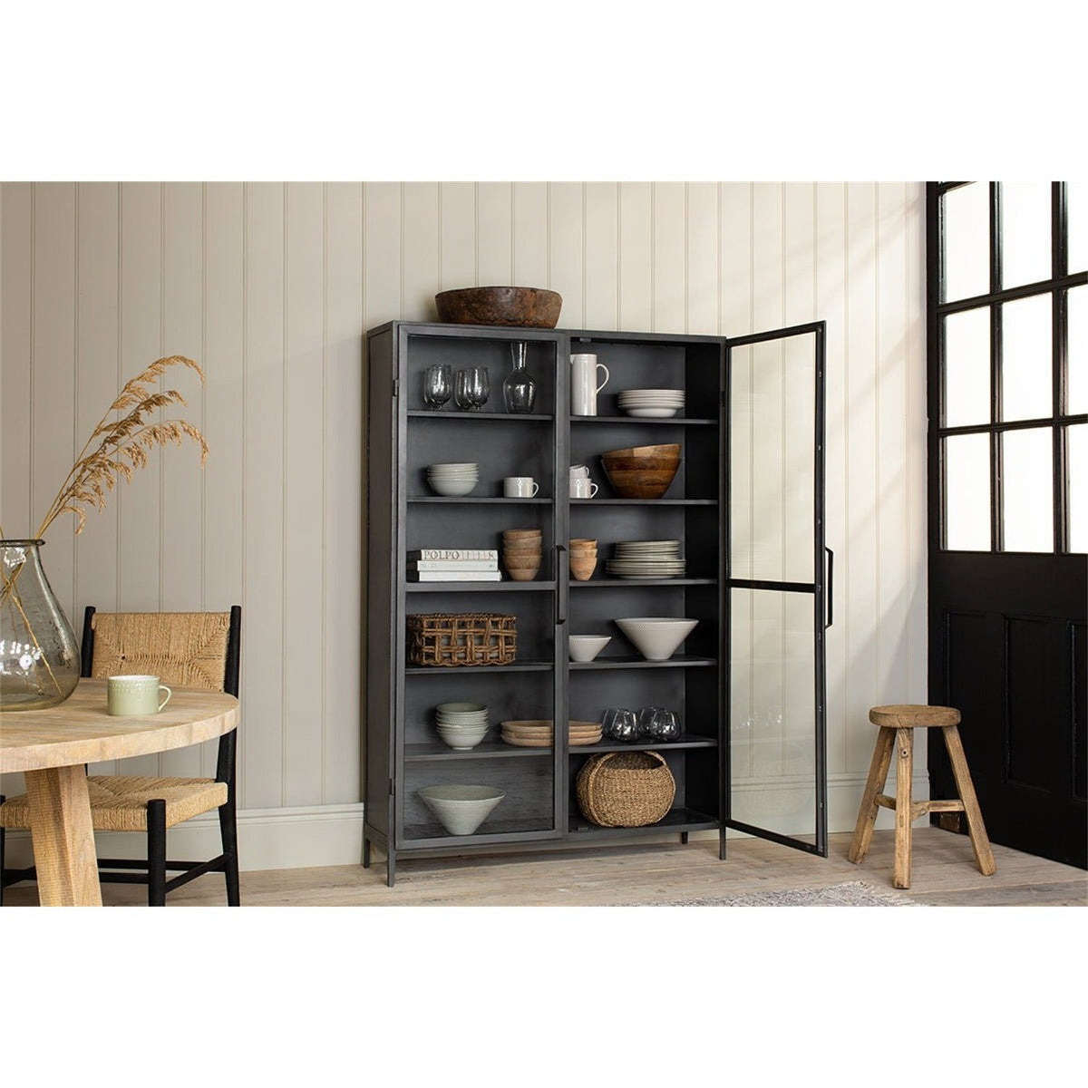 Takua Wide Iron Display Cabinet - Dark Grey