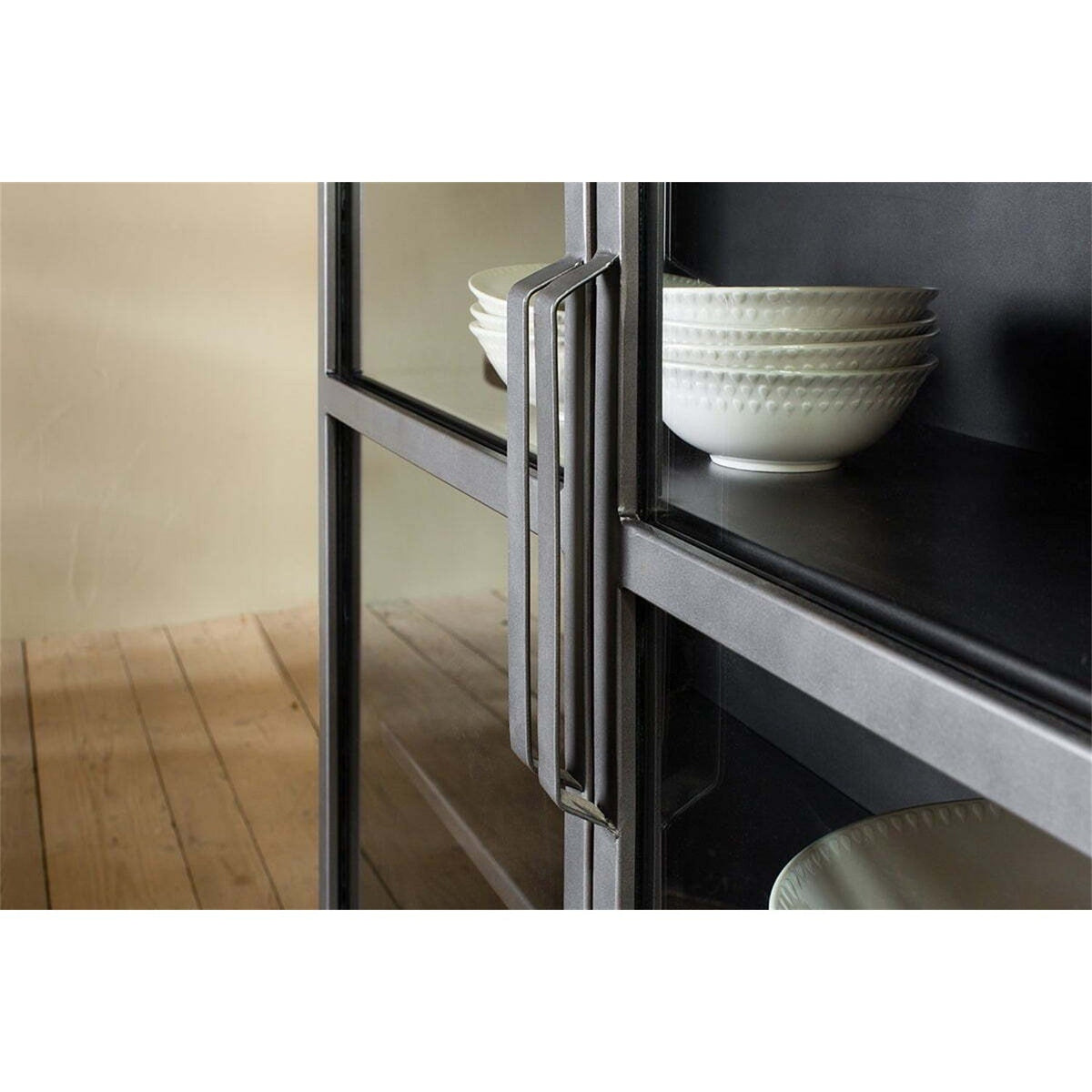 Takua Wide Iron Display Cabinet - Dark Grey
