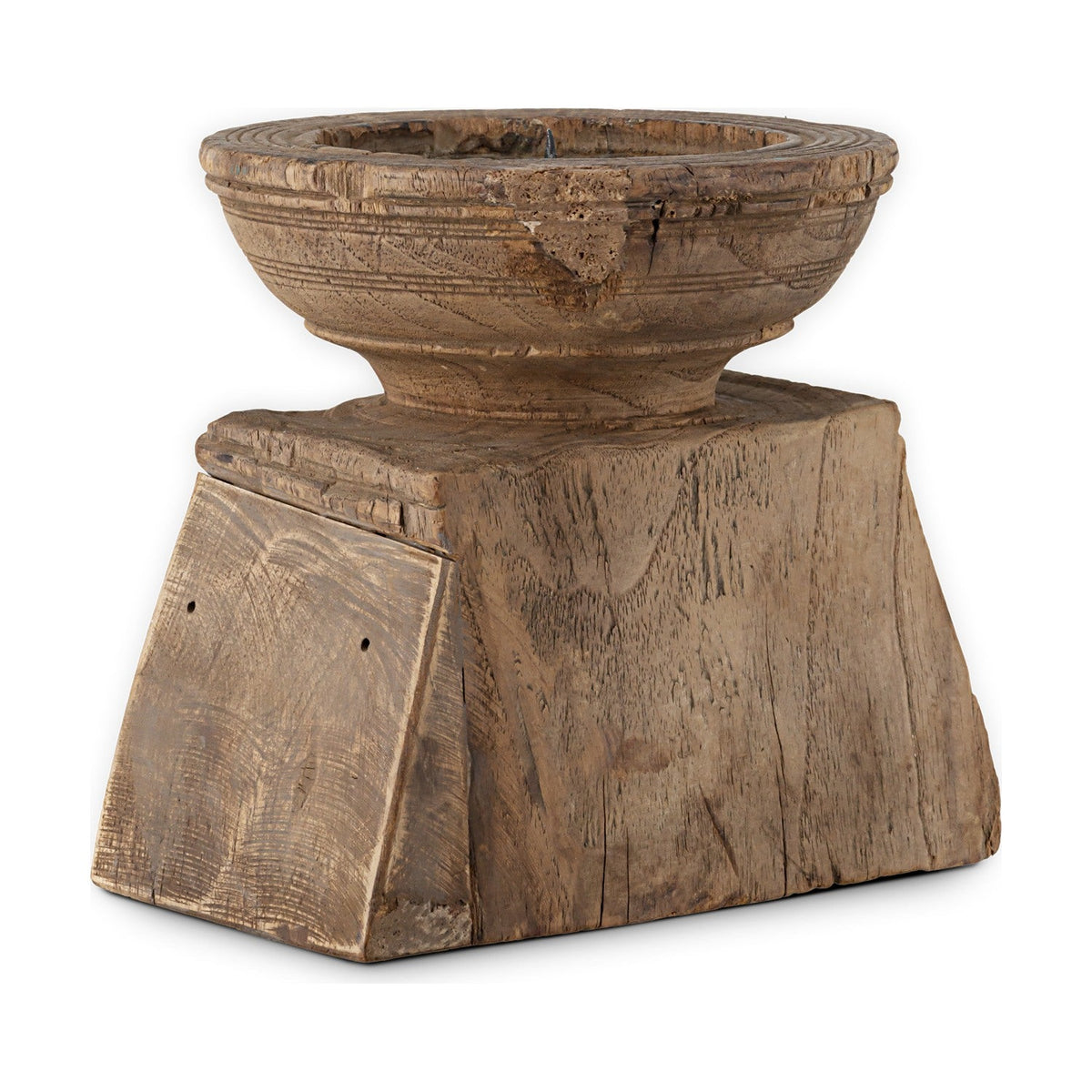 Thoko Square Reclaimed Wood Candlestick - Dark Stain