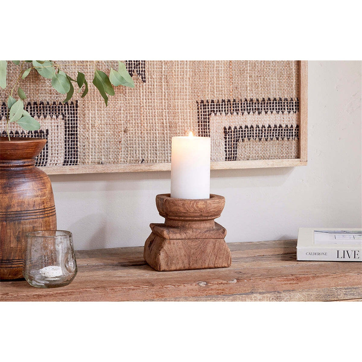 Thoko Square Reclaimed Wood Candlestick - Dark Stain