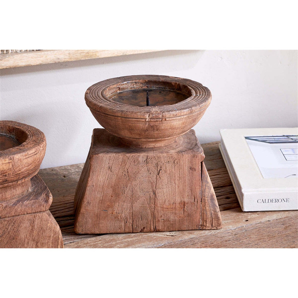 Thoko Square Reclaimed Wood Candlestick - Dark Stain