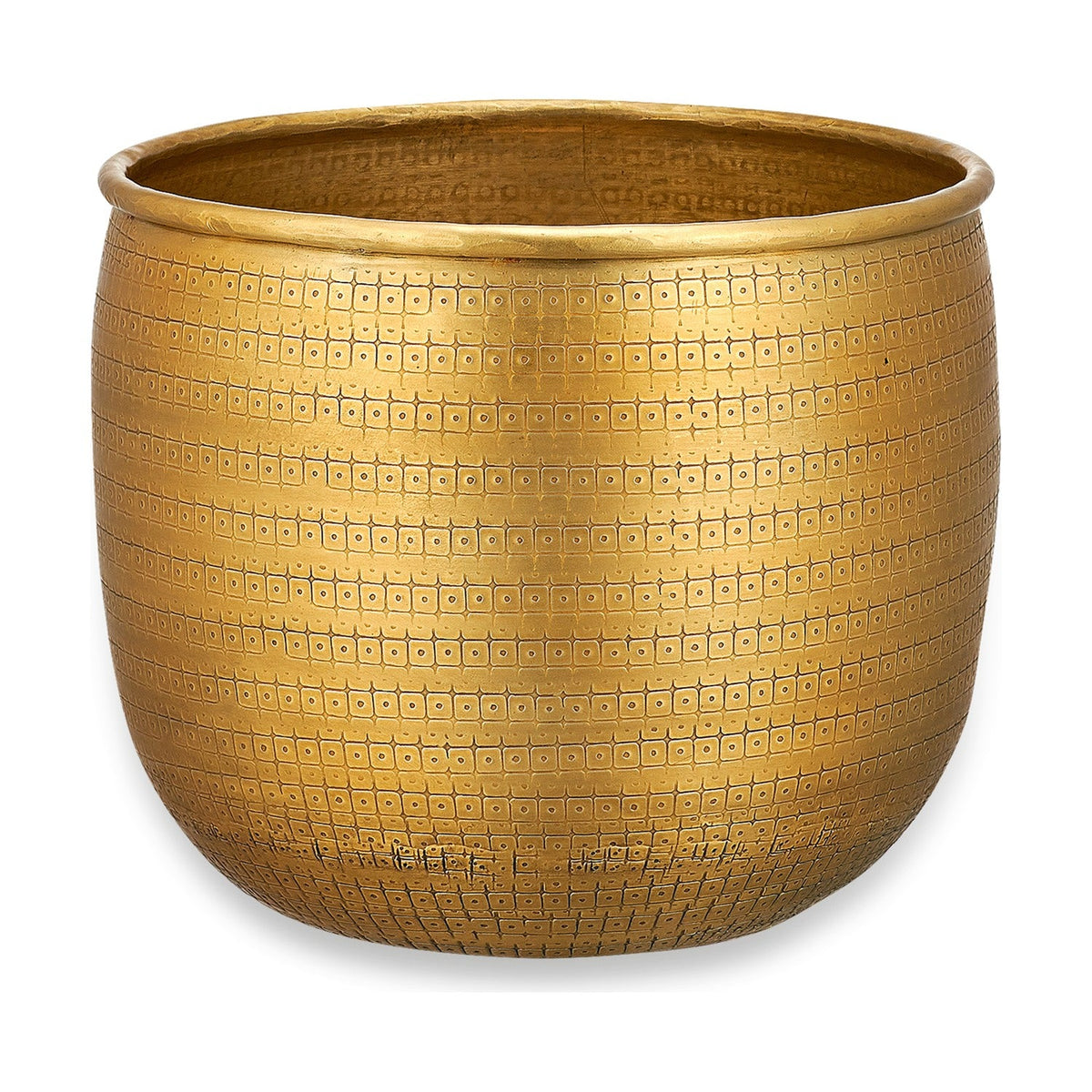 Tembesi Small Etched Aluminium Planter - Antique Brass