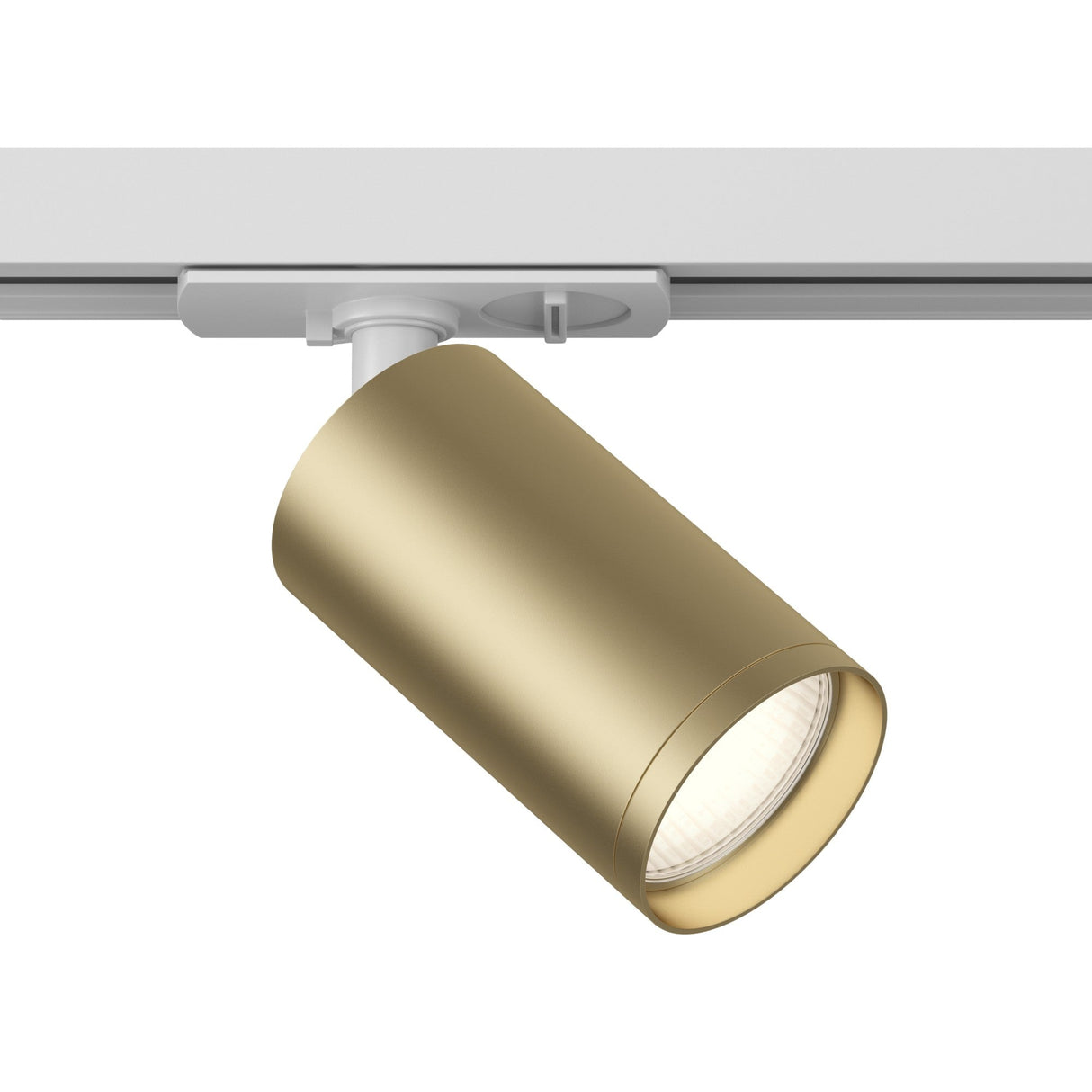 Focus S single phase Unity track spotlight in white and matte gold, offering a stylish blend of color and function.
