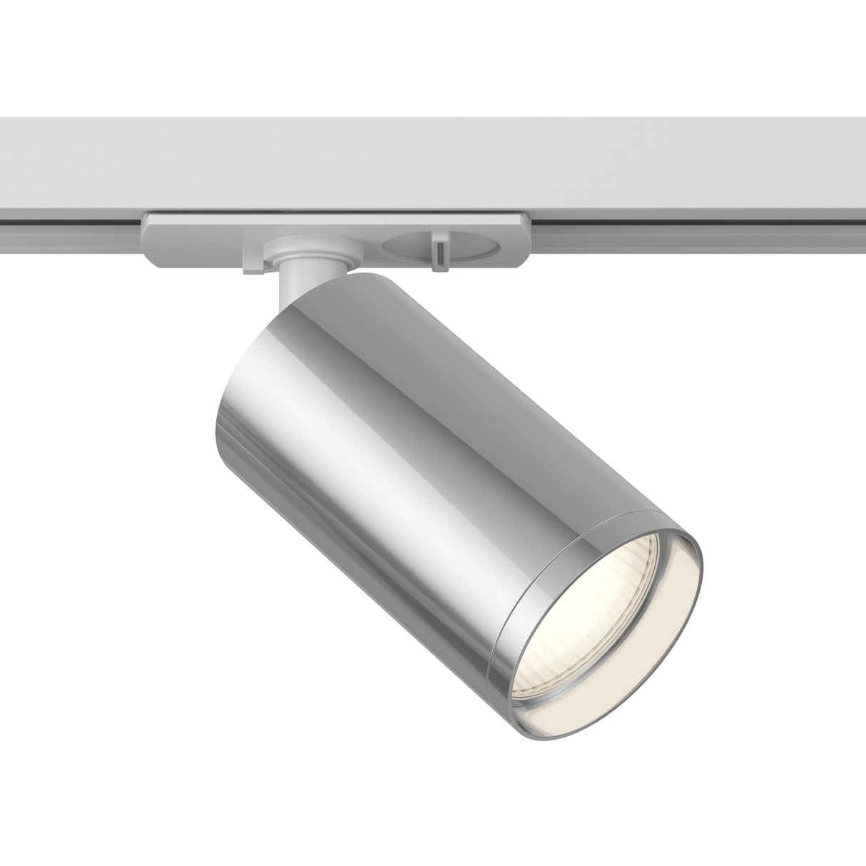 Focus S Single Phase Unity Track Spotlight in white and silver, featuring a two-tone design for track lighting versatility