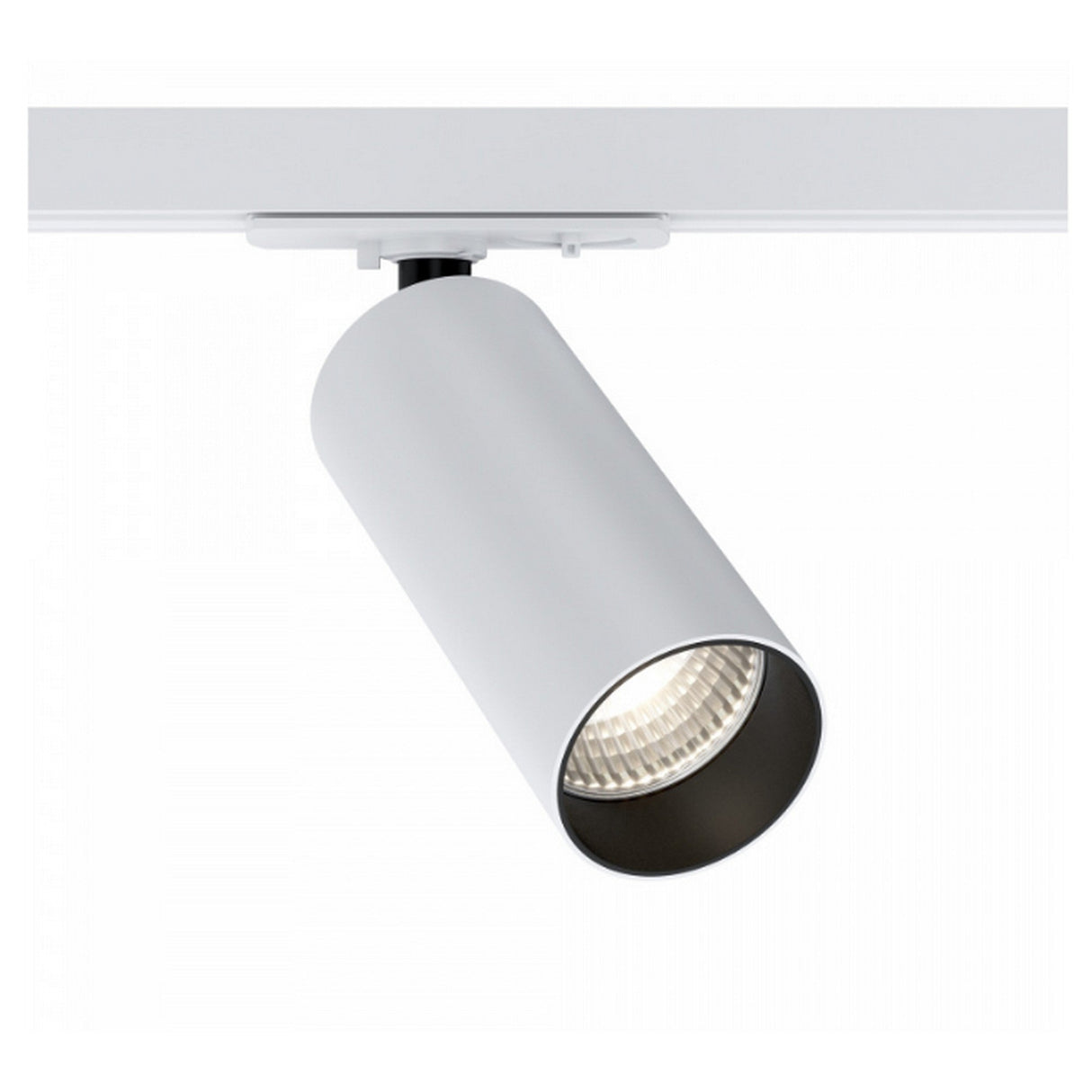 Focus LED dimmable single phase Unity track spotlight in white, with adjustable brightness for custom lighting setups.
