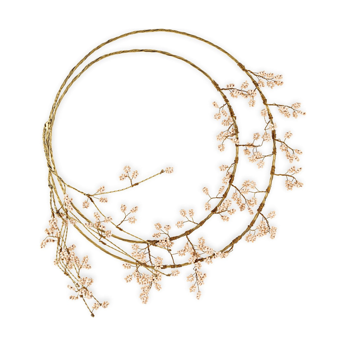 Tanu Mango Wood Beaded Christmas Wreath - Brass & Natural