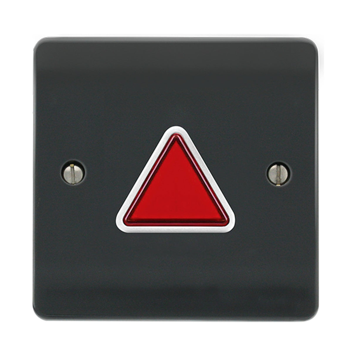 ESP Beacon Accessible Toilet Alarm Light and Buzzer Module in grey with a red triangular LED indicator and two fixing screws, on a white background.