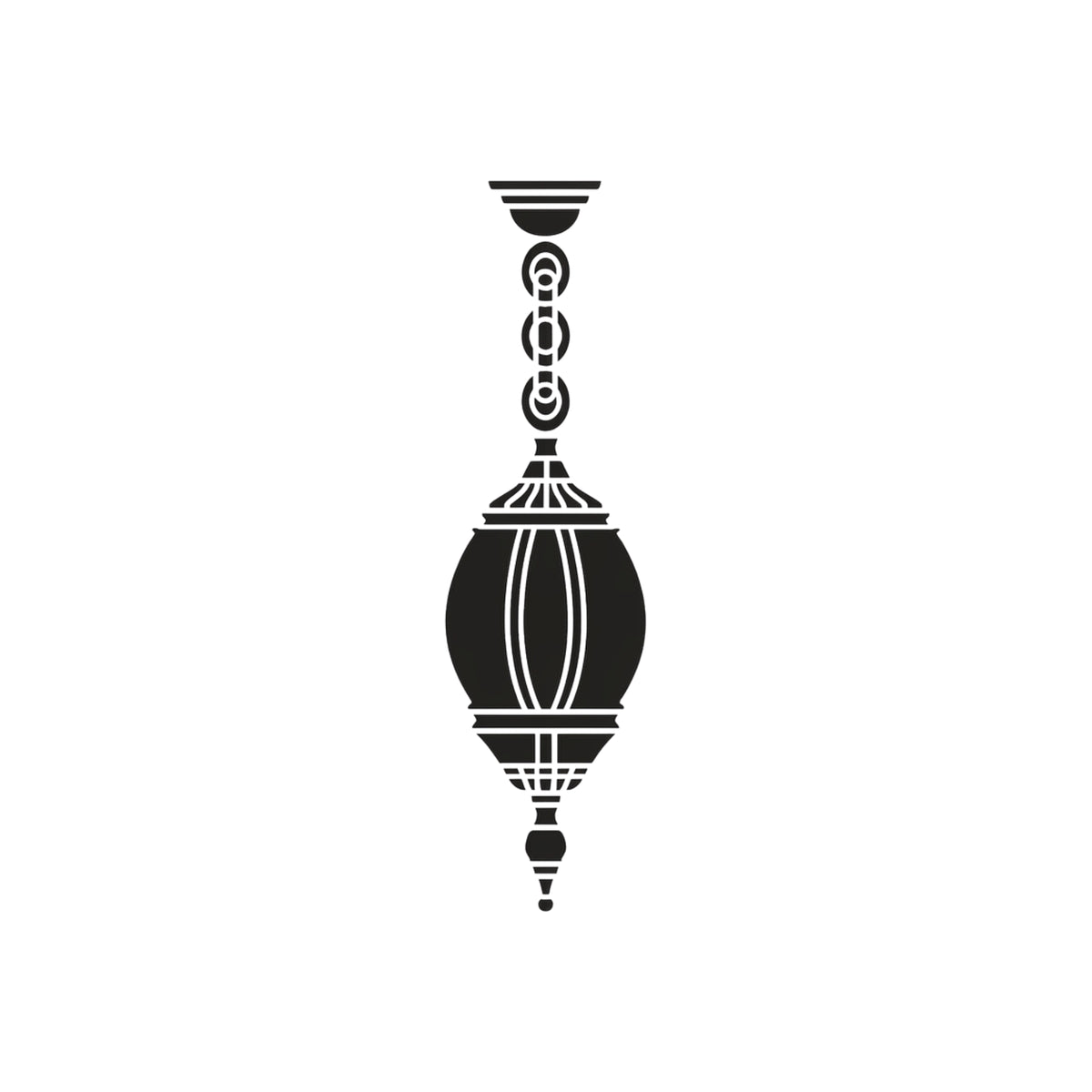 Mullion Small cast aluminium outdoor pendant light in black, single-light lantern with ribbed lens body on a decorative chain, shown on a plain white background.